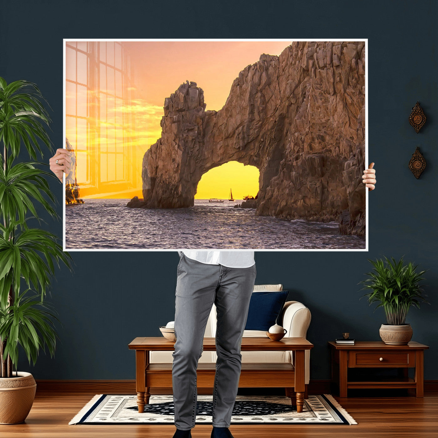 66414515-MGV-CV-36X24 - El Arco Cabo San Lucas Ocean Arch Wall Art Canvas Print, Baja California Rock Arch Seascape Canvas Print, Mexico Coastal Landmark Scenic Art Printing