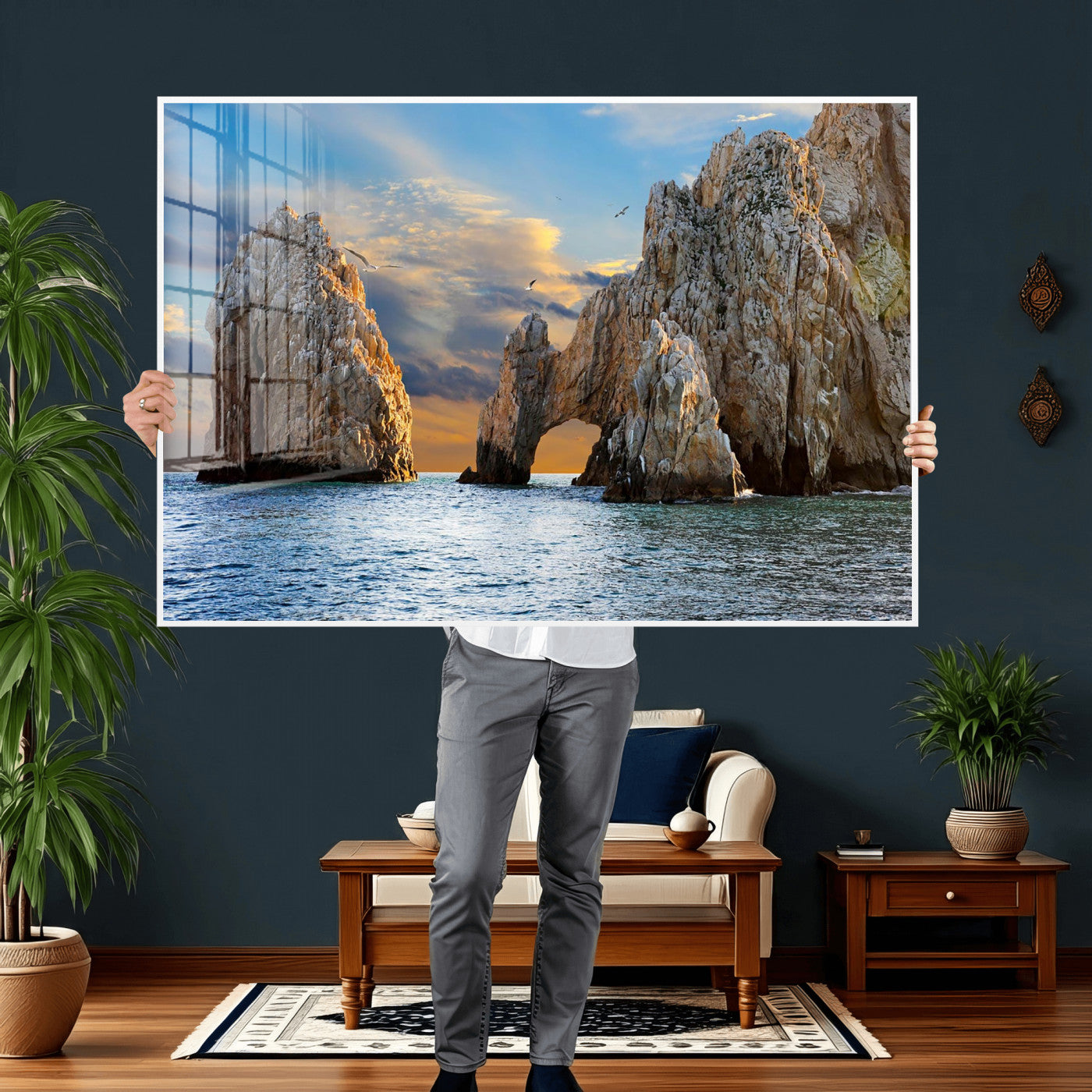 63505689-MGV-CV-36X24 - El Arco Cabo San Lucas Ocean Arch Wall Art Canvas Print, Baja California Rock Arch Seascape Canvas Print, Mexico Coastal Landmark Scenic Art Printing