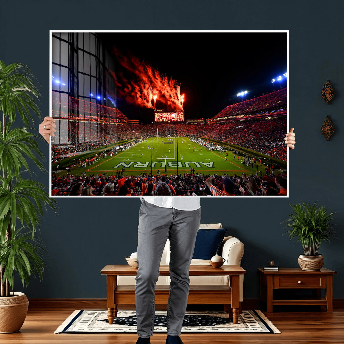 81918884-MGV-CV-36X24 - Auburn Stadium Wall Art Canvas Print, College Football Night Game Crowd, Jordan Hare Stadium Artwork
