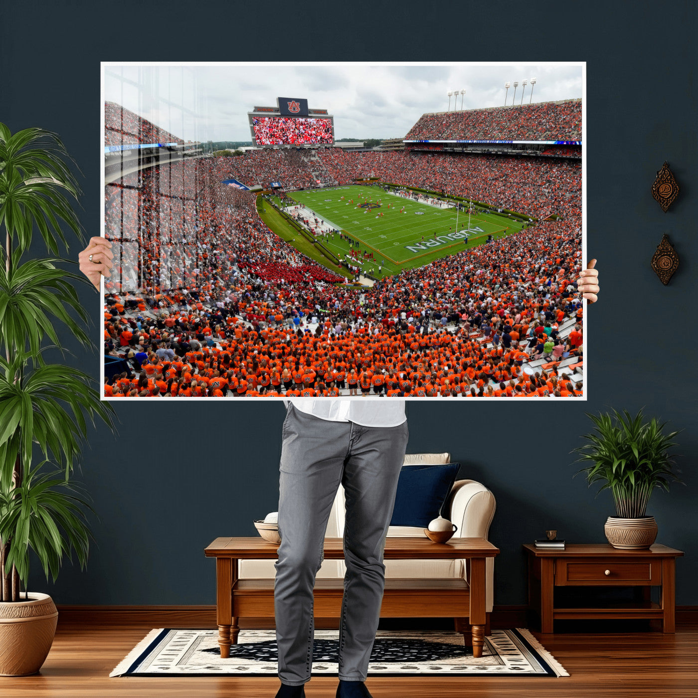 82562490-MGV-CV-36X24 - Auburn Stadium Sunset Wall Art Canvas Print, Jordan Hare Stadium Game Day Crowd, Auburn Tigers Football Artwork