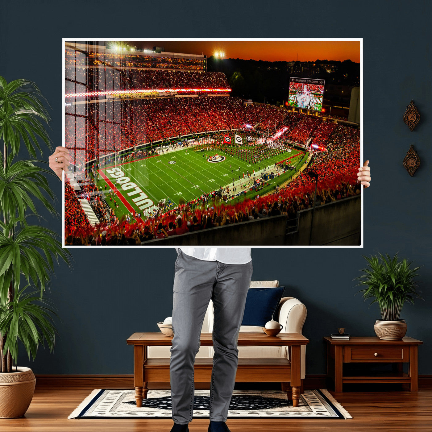 48894104-MGV-CV-36X24 - Georgia Bulldogs Stadium Wall Art Canvas Print, Sanford Stadium Night Game Panorama, College Football Crowd Wall Decor