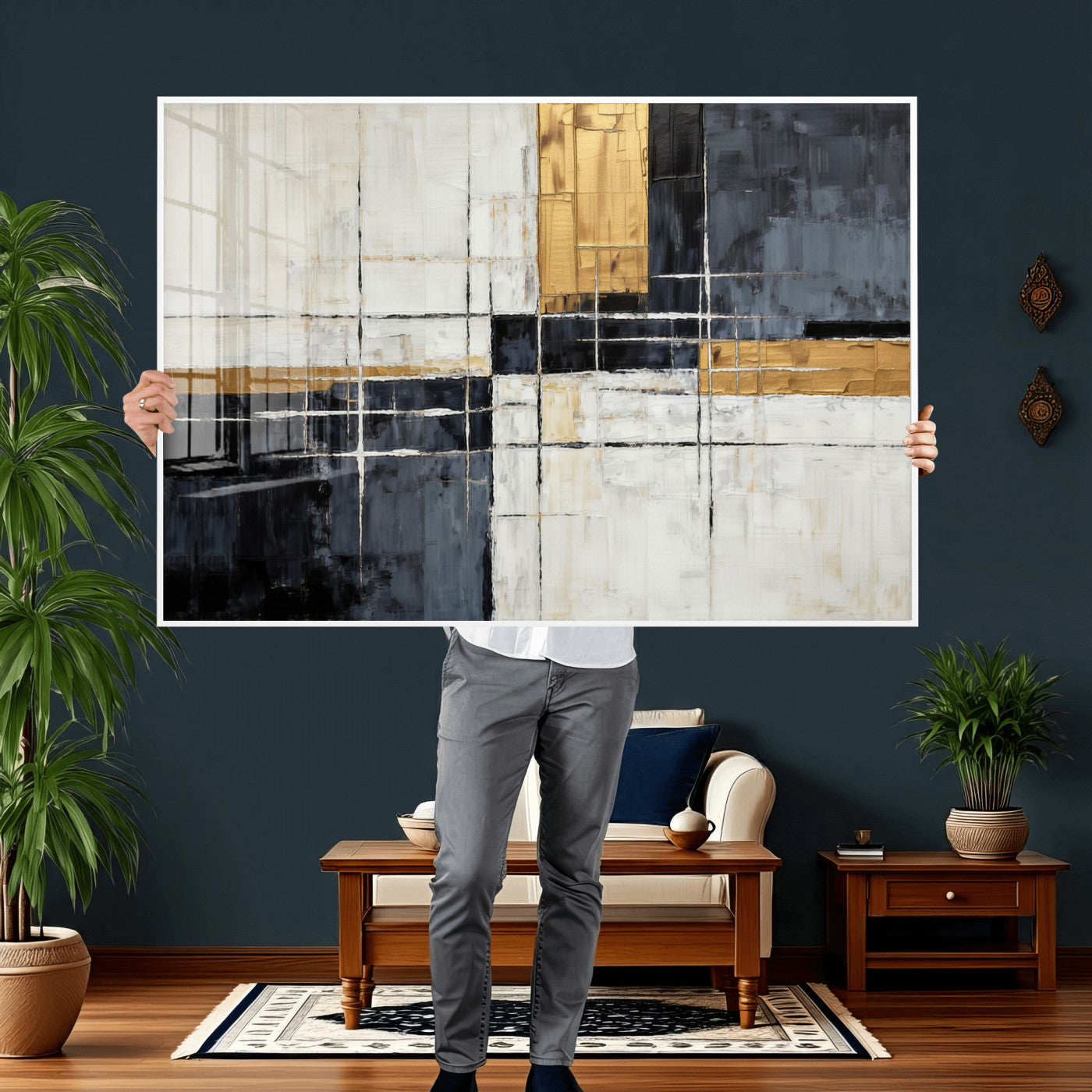 78975677-MGV-CV-36X24 - Gold Abstract Wall Art Canvas Print, Modern Luxury Geometric Painting Wall Decor for Living Room and Office