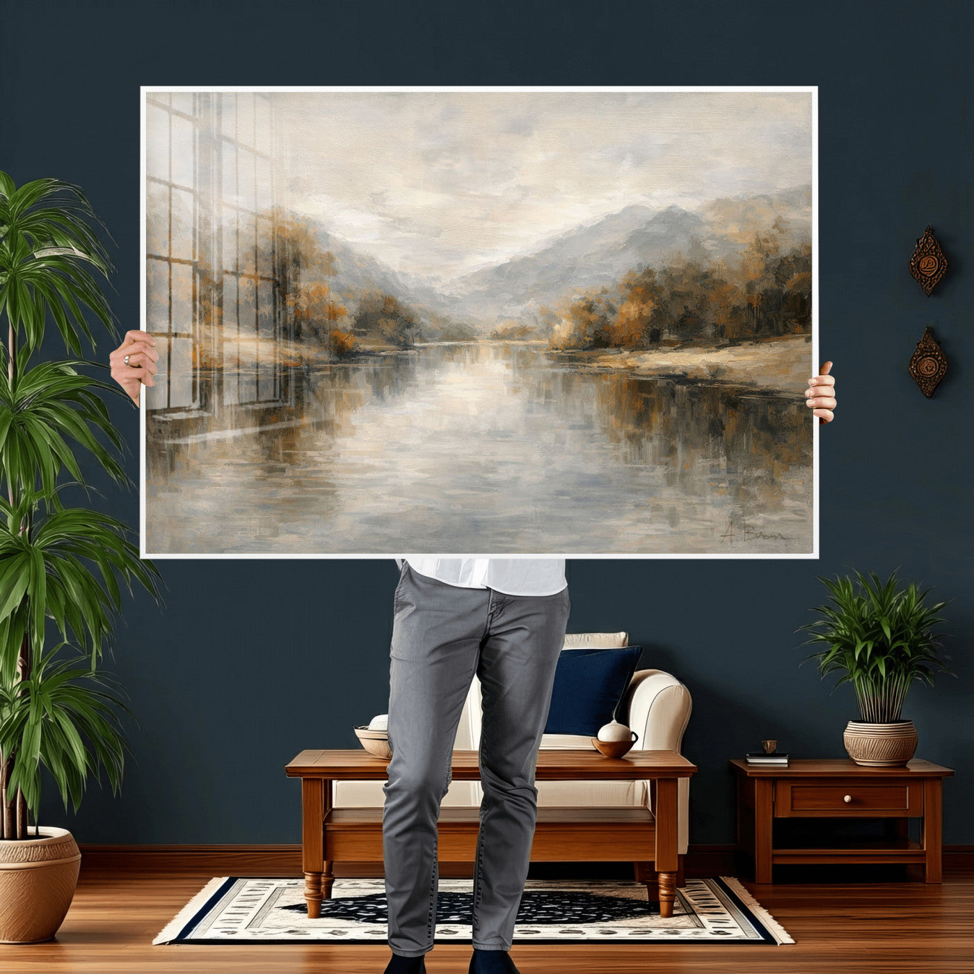62194542-MGV-CV-36X24 - Abstract Landscape Wall Art Canvas Print, Modern Lake Printing Wall Decor for Contemporary Interiors