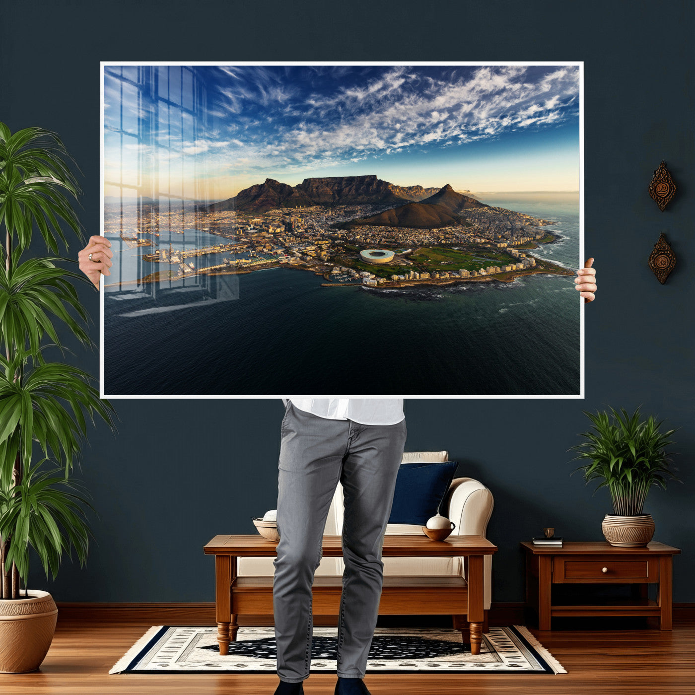 14654591-MGV-CV-36X24 - Cape Town Skyline Wall Art Canvas Print – Table Mountain Coastal Cityscape Artwork for Modern Office Decor