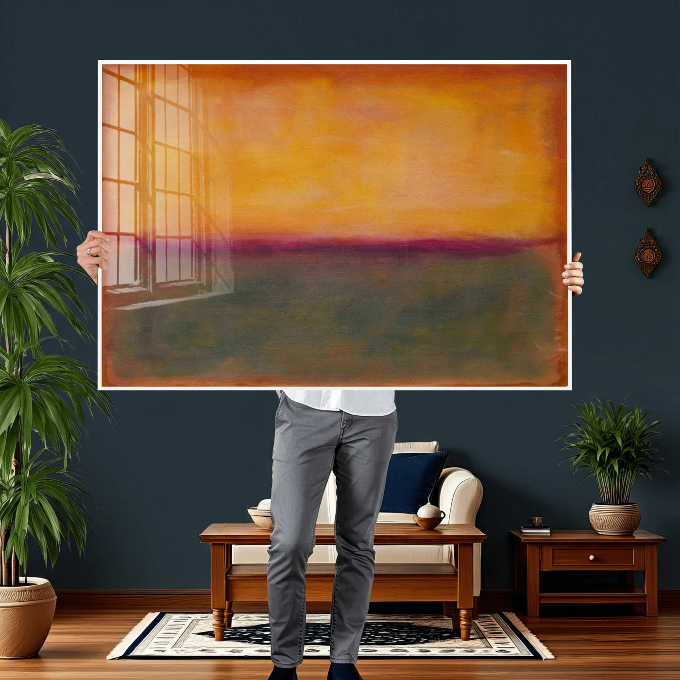 21628300-MGV-CV-36X24 - Abstract Color Field Wall Art Canvas Print, Framed Minimalist Horizon Artwork for Living Room Bedroom Office