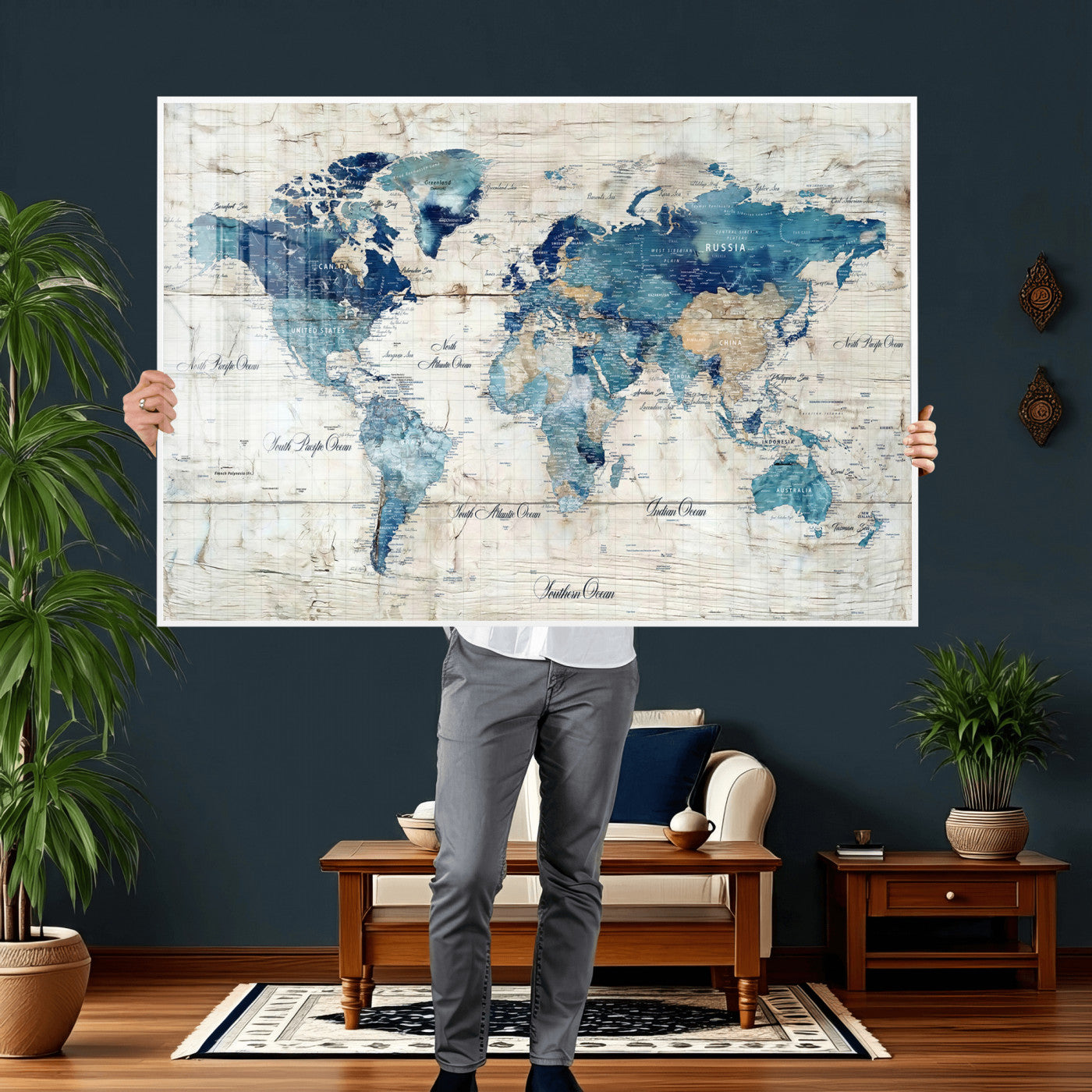 86799232-MGV-CV-36X24 - Watercolor World Map Canvas Wall Art Print – Abstract Colorful Travel Wall Decor