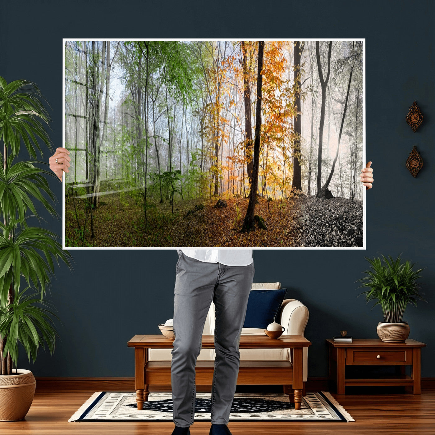 95317-MGV-CV-36X24 - Four Seasons Wall Art Forest Canvas Print – Triptych Seasonal Nature Print – Landscape Decor for Living Room