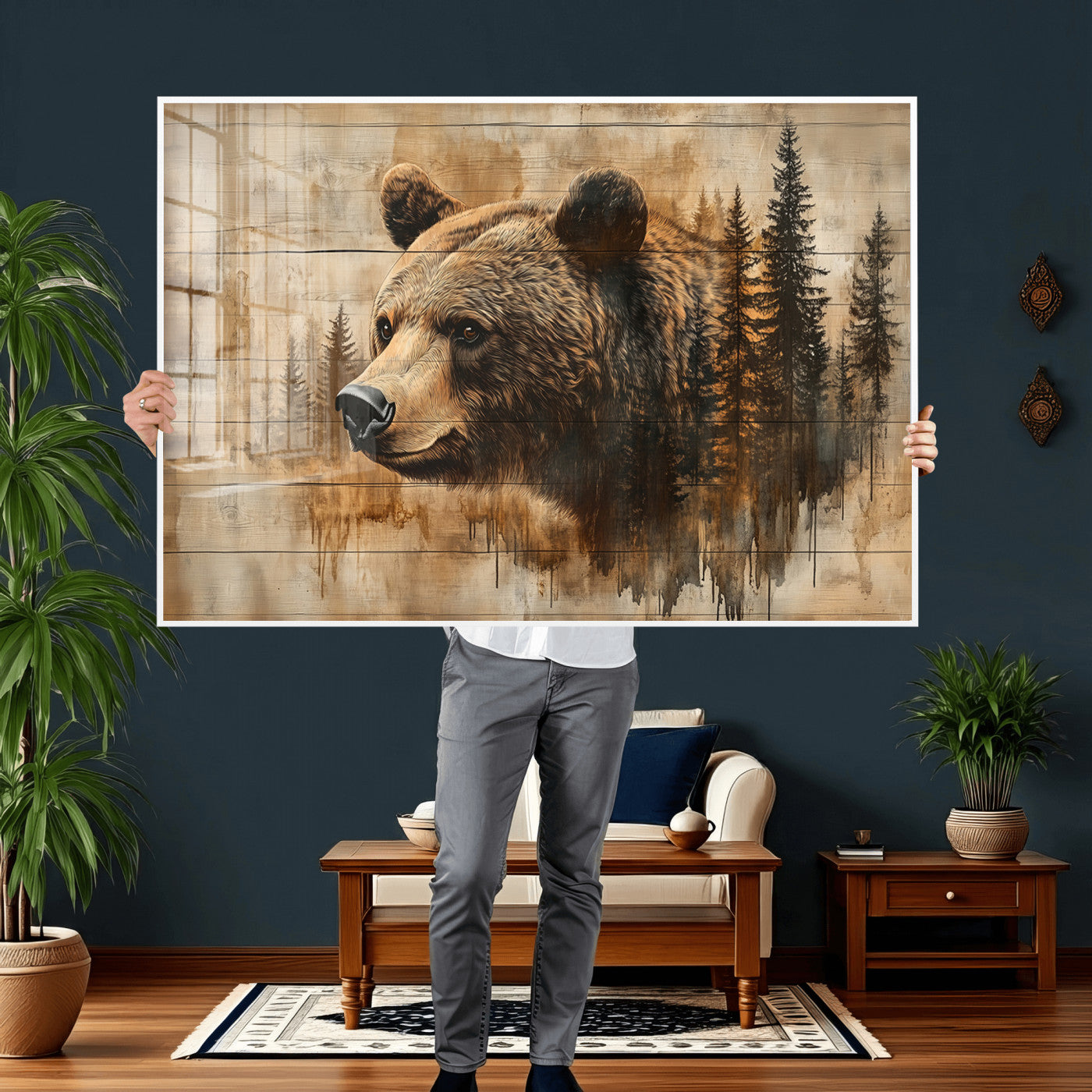 48378-MGV-CV-36X24 - Rustic Grizzly Bear Wall Art, Abstract Grizzly 399 Bear Wall Art Canvas Print - Woodland Wildlife