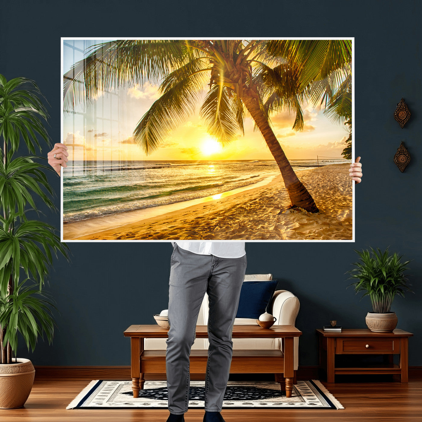33628-MGV-CV-36X24 - Beach Sunset Canvas Wall Art Print - Tropical Beach Canvas Wall Art Print – Vibrant Palm Trees and