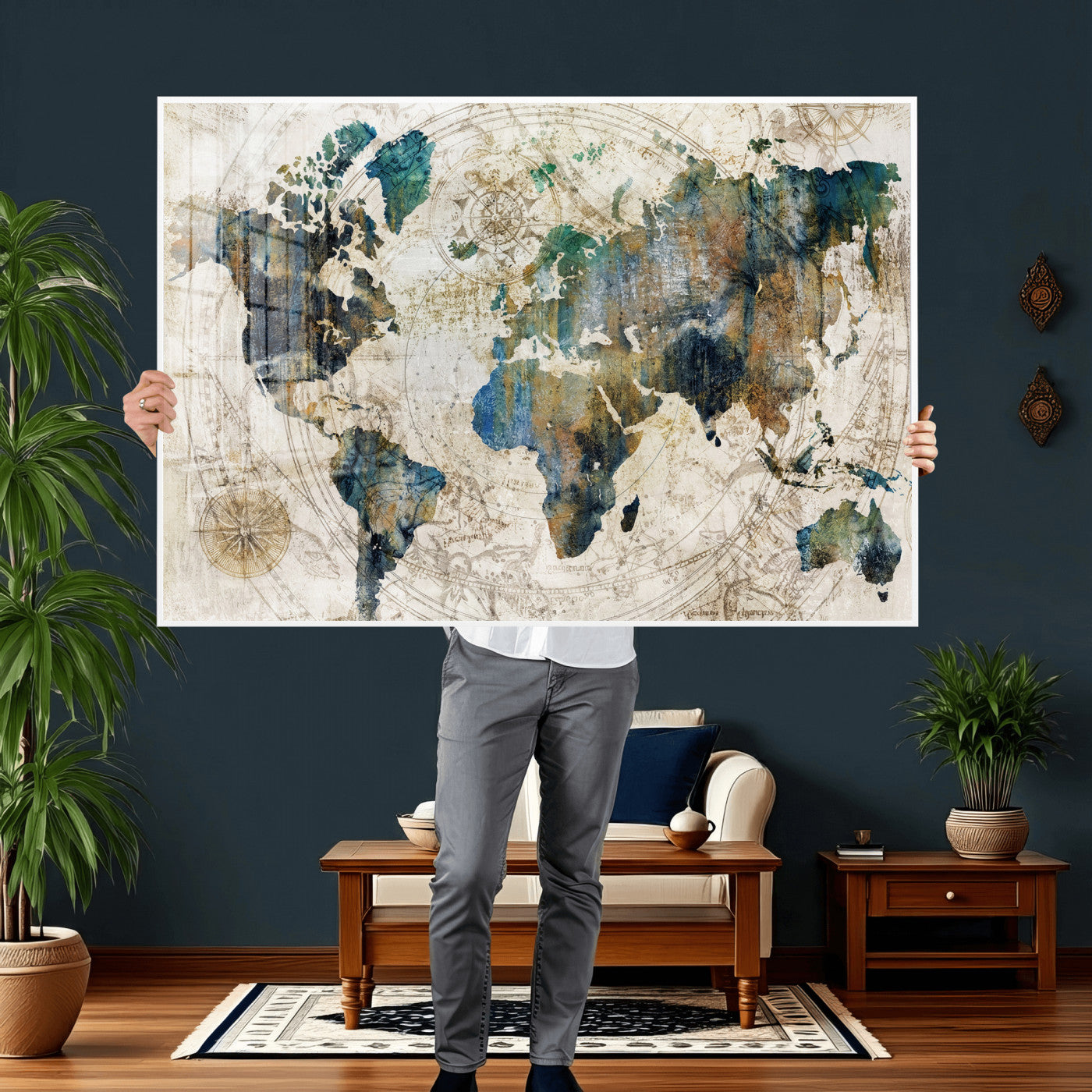 36972-MGV-CV-36X24 - Grunge Abstract World Map Art Print Canvas Print for Office Decor