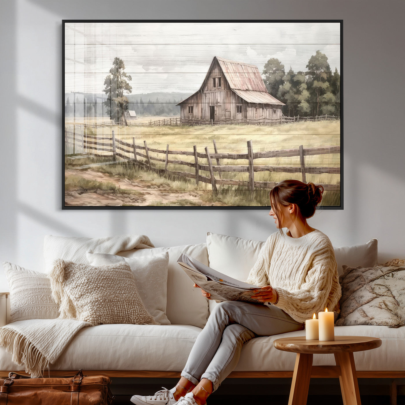 87489-MGV-CV-36X24 - Rustic Farmhouse Barn Wall Art | Framed Gallery Wrap Barn Giclee Canvas Print for Farmhouse Decor