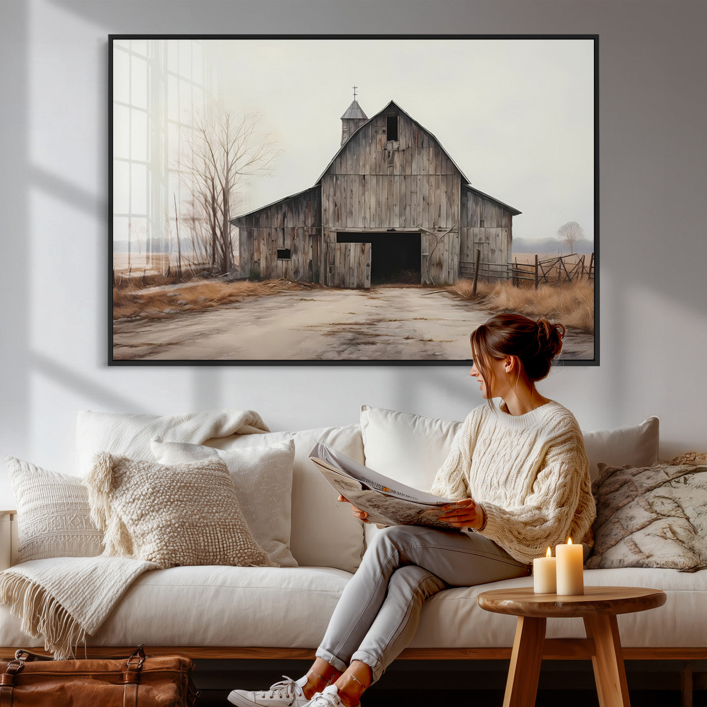 11602-MGV-CV-36X24 - Farmhouse Rustic Barn Wall Art Canvas Print – Framed and Ready to Hang – Perfect Addition to