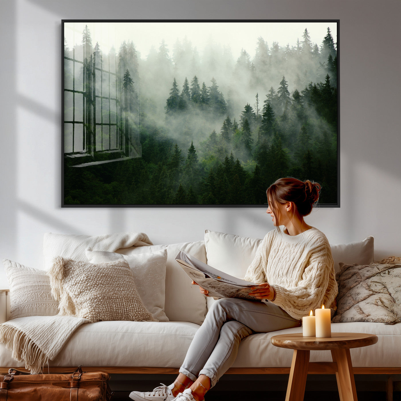 167720496-MGV-CV-36X24 - Misty Forest Mountain Wall Art Canvas | Large 3-Panel Foggy Landscape Canvas Print | Nature Misty