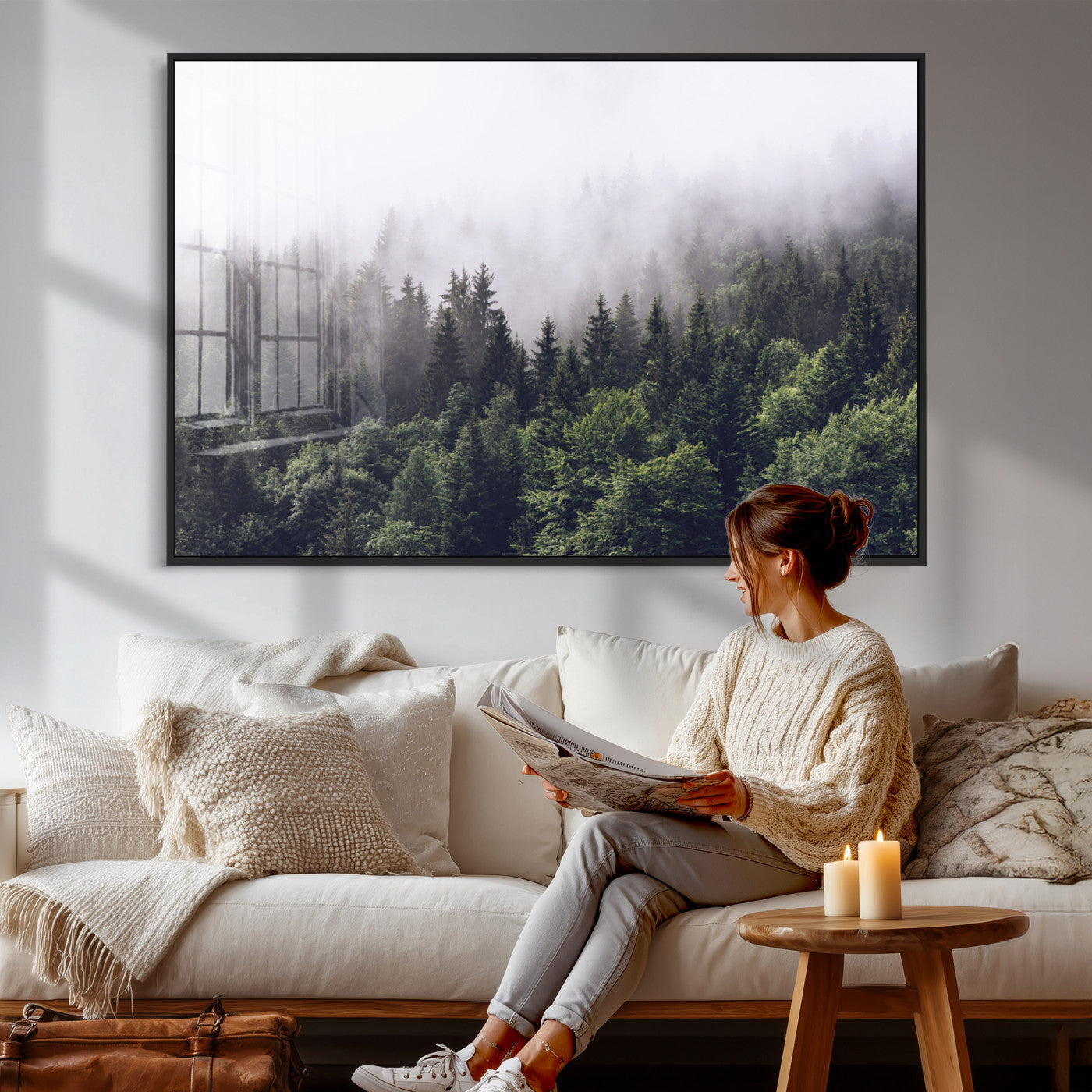 42578900-MGV-CV-36X24 - Misty Forest Canvas Wall Art – Serene Triptych Nature Print – Woodland Landscape Decor for Living