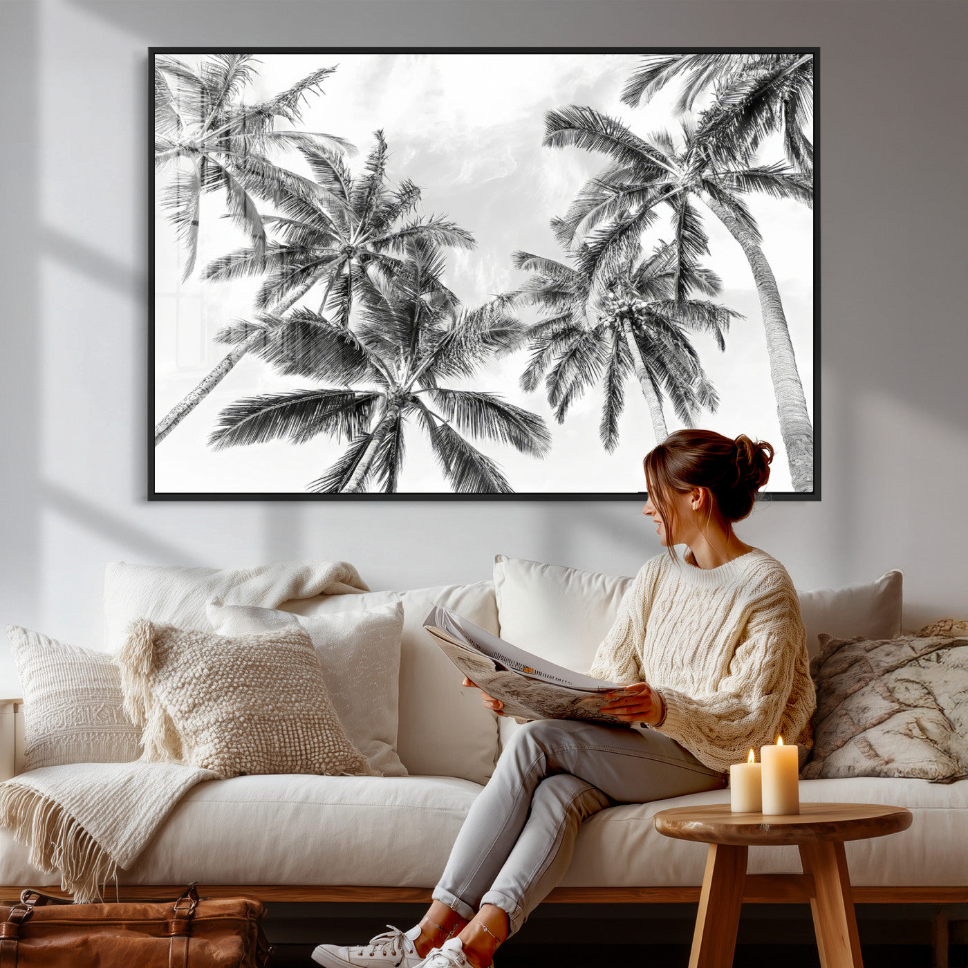 62113786-MGV-CV-36X24 - Palm Trees Wall Art – Tropical Breeze Canvas Print, Vacation Island Silhouette, Coastal Calm and Summer Paradise for Living Room or Beach House Decor