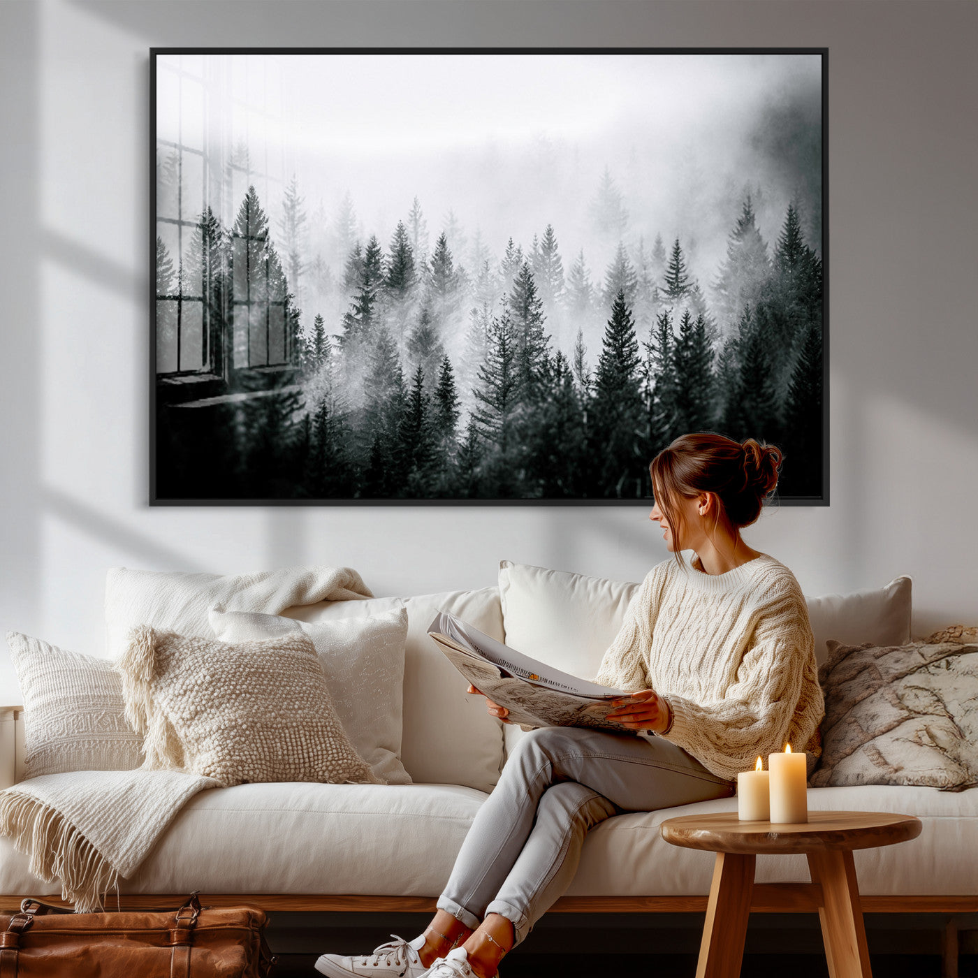 87750525-MGV-CV-36X24 - Foggy Forest Wall Art Canvas Print – Mountain Woodland Landscape Photography for Minimal Nature Home Decor