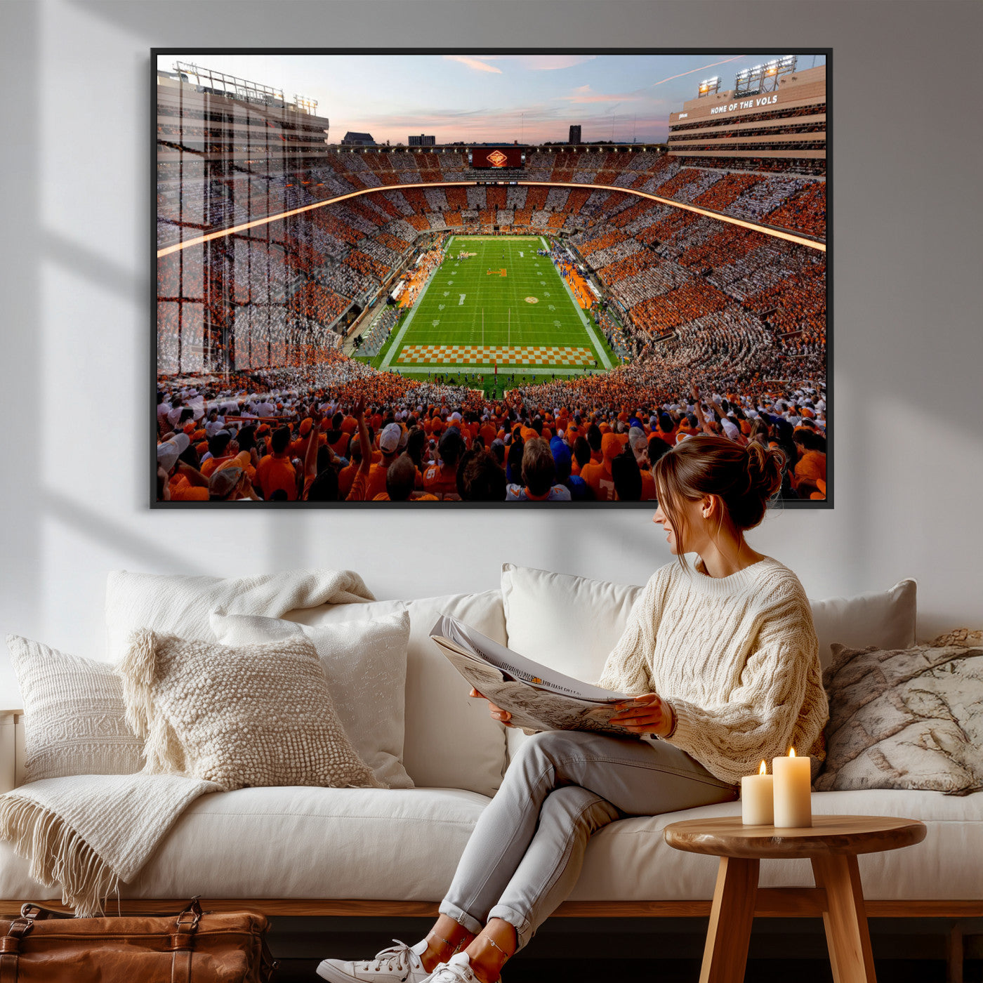 37160229-MGV-CV-36X24 - Tennessee Neyland Stadium Wall Art, Sports Arena Canvas Print, Panoramic Stadium Canvas Artwork for Home, Office
