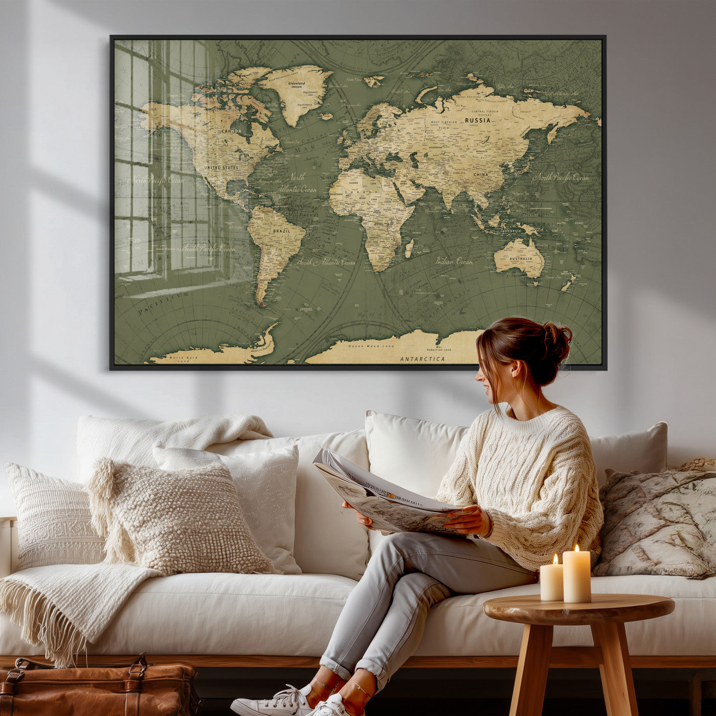 75846040-MGV-CV-36X24 - World Map Wall Art Canvas Print, Modern Decorative Framed Map Artwork Prints for Living Room, Office, Bedroom Wall Decor