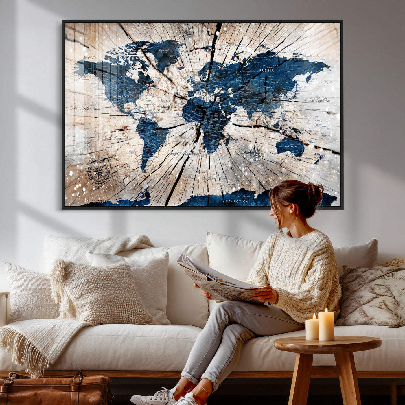 19478704-MGV-CV-36X24 - World Map Wall Art Canvas Print, Modern Decorative Framed Map Artwork Prints for Living Room, Office, Bedroom Wall Decor