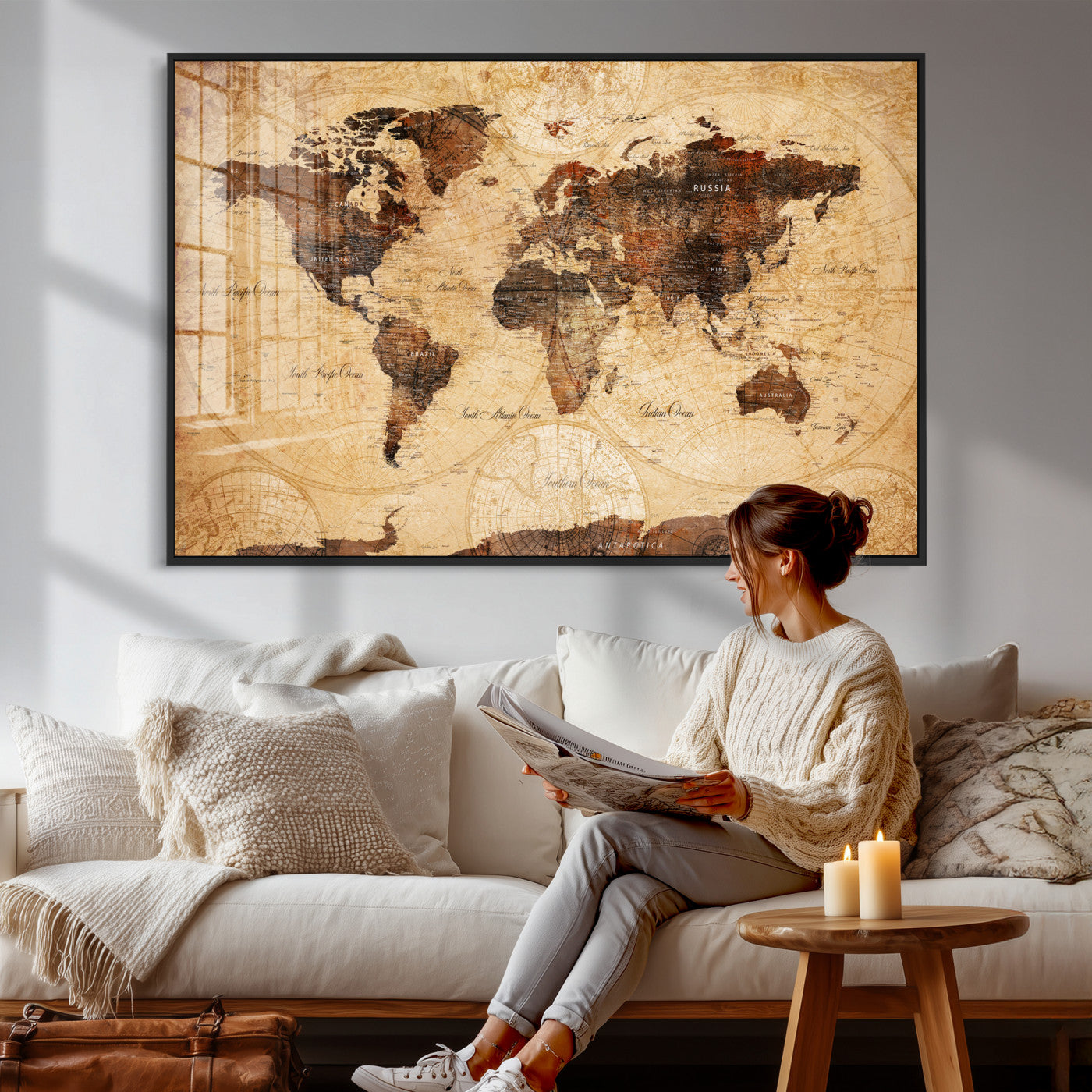 40760475-MGV-CV-36X24 - World Map Wall Art Canvas Print, Modern Decorative Framed Map Artwork Prints for Living Room, Office, Bedroom Wall Decor