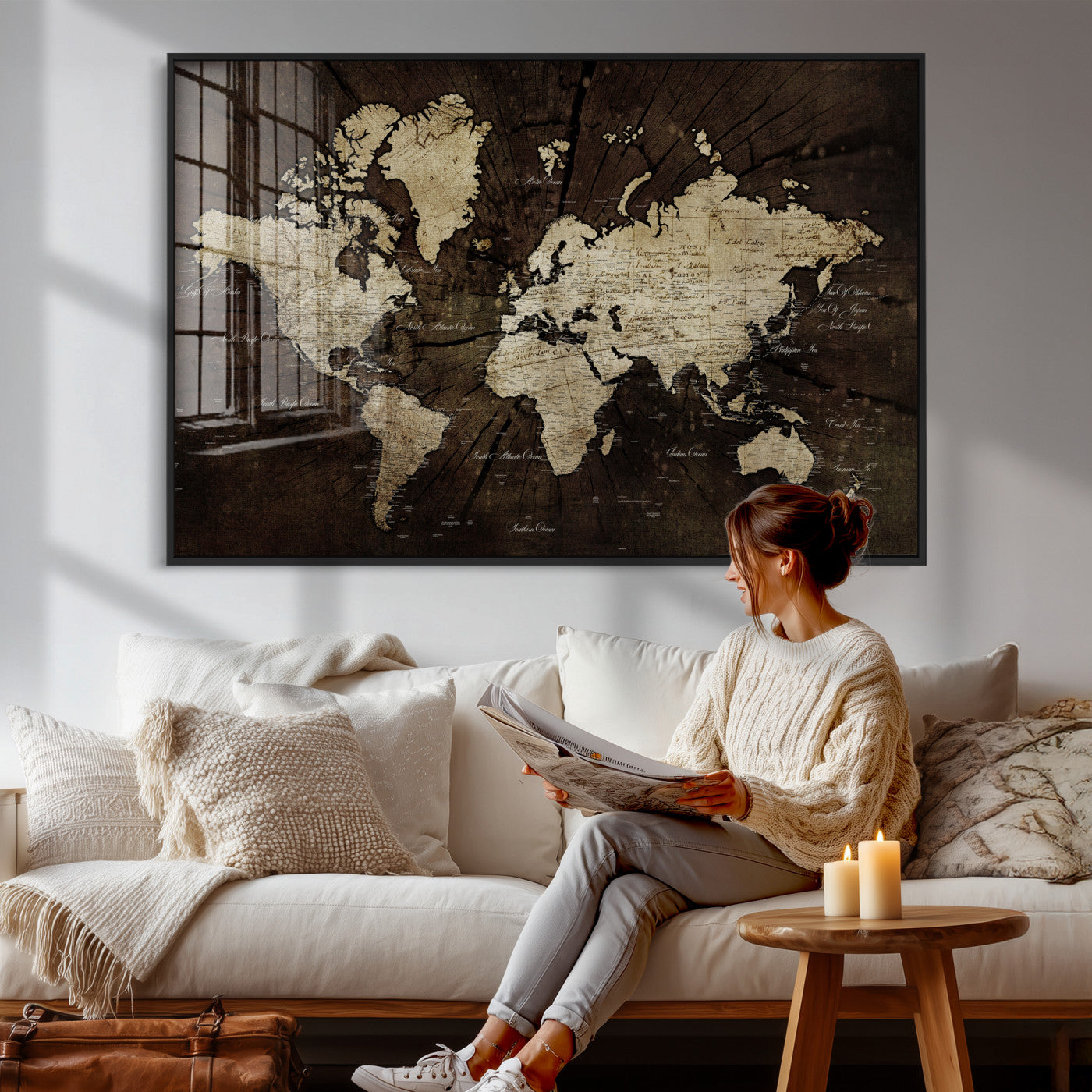 40991509-MGV-CV-36X24 - World Map Wall Art Canvas Print, Modern Decorative Framed Map Artwork Prints for Living Room, Office, Bedroom Wall Decor