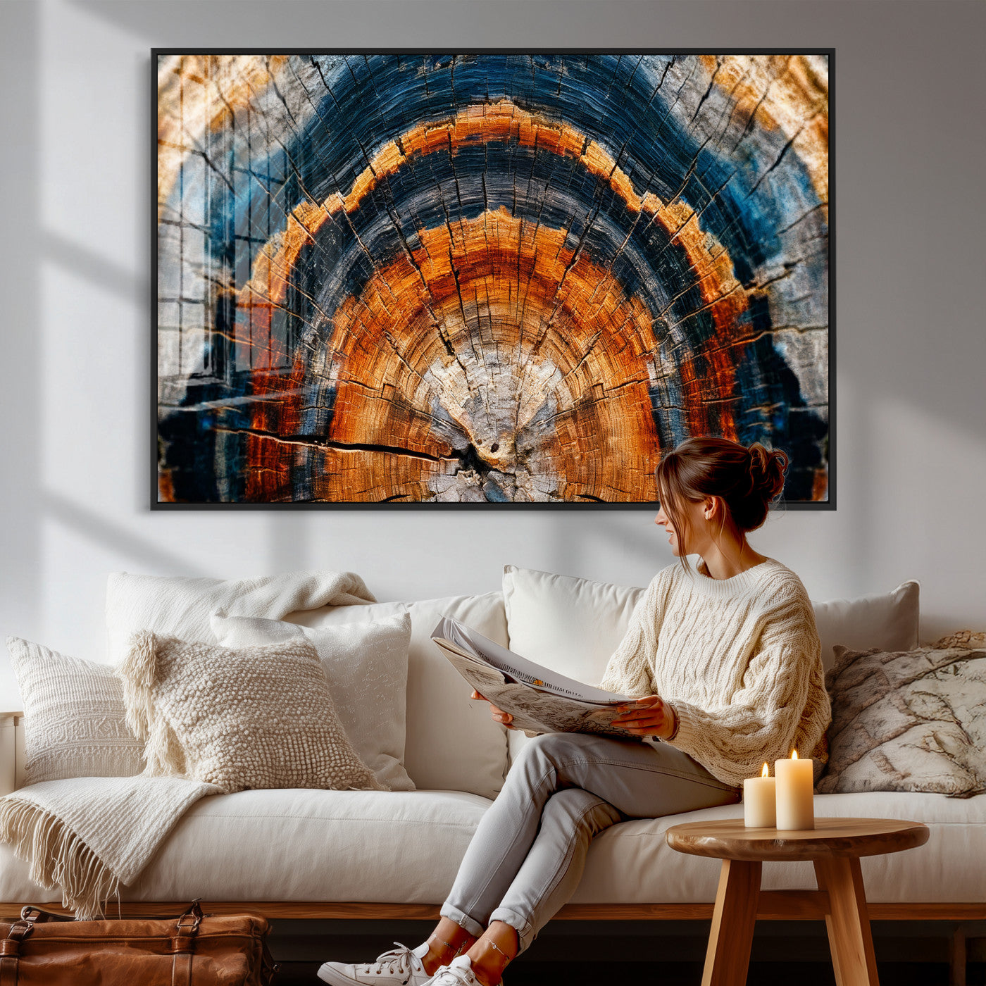 92693966N-MGV-CV-36X24 - Abstract Wood Grain Canvas Print, Tree Ring Pattern Wall Art, Framed Canvas Ready to Hang