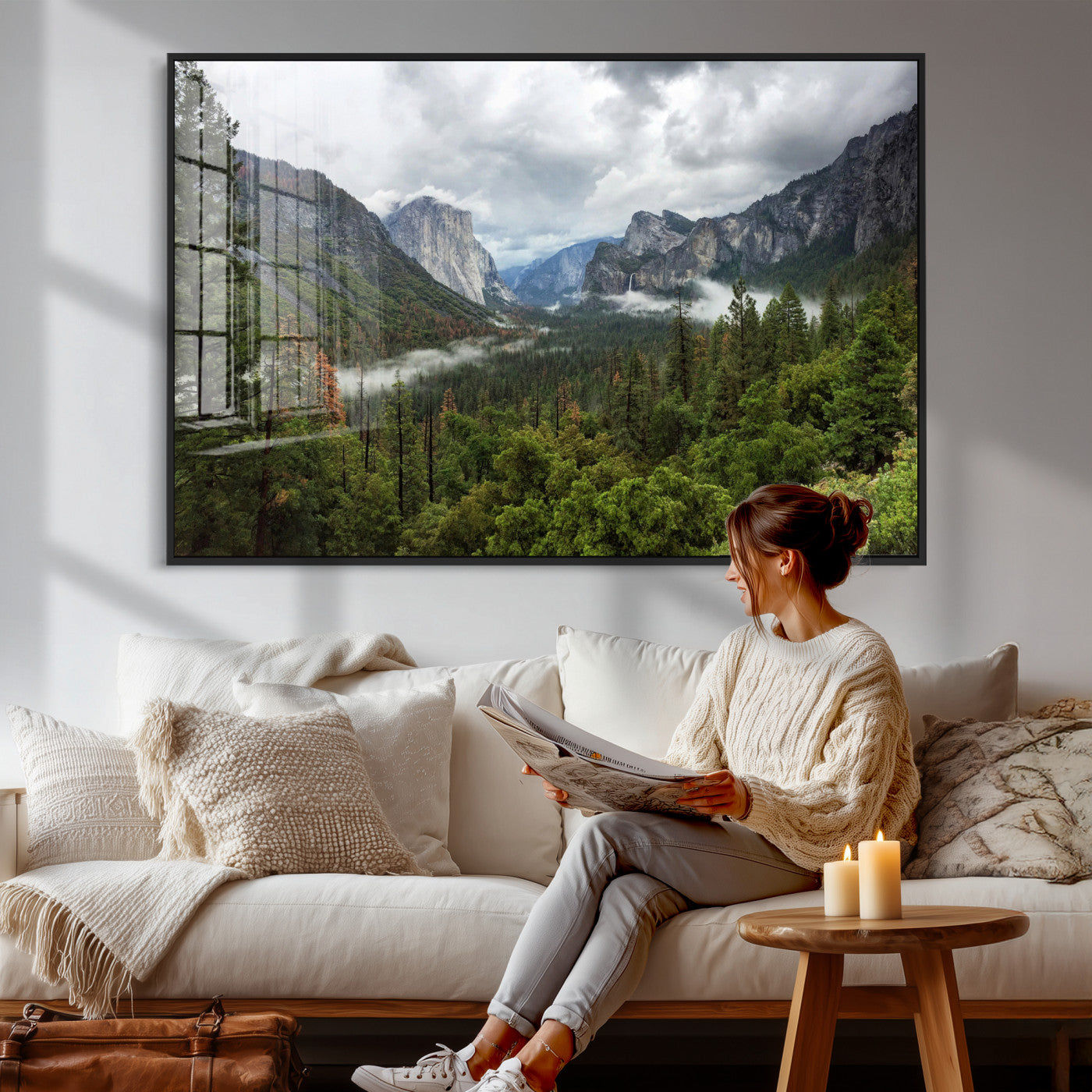 46168759-MGV-CV-36X24 - Yosemite Valley Wall Art Canvas Print, El Capitan Mountain Landscape Nature Wall Decor