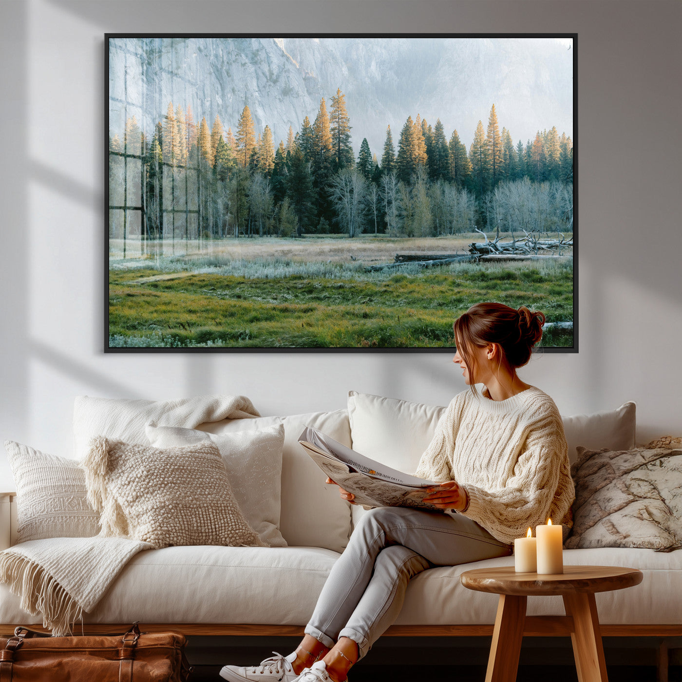 95548744-MGV-CV-36X24 - Forest Meadow Wall Art Canvas Print, Pine Tree Landscape Nature Artwork, Mountain Valley Scenic Photography, Calm Wilderness Wall Decor