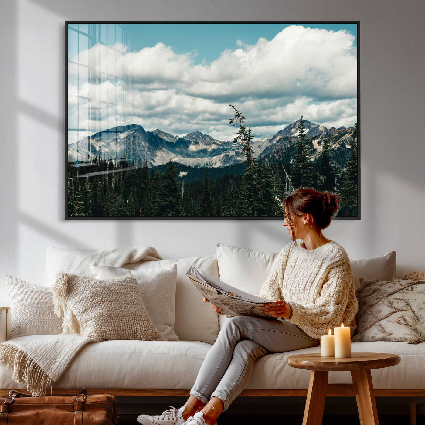 30416773-MGV-CV-36X24 - Mountain Forest Wall Art Canvas Print, Alpine Pine Tree Landscape Photography, Scenic Wilderness Mountain View, Nature Wall Decor