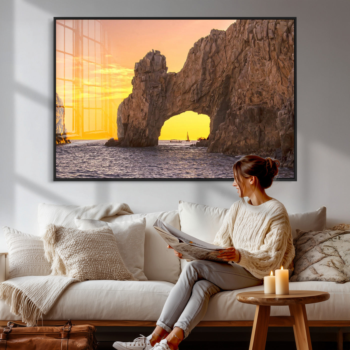 66414515-MGV-CV-36X24 - El Arco Cabo San Lucas Ocean Arch Wall Art Canvas Print, Baja California Rock Arch Seascape Canvas Print, Mexico Coastal Landmark Scenic Art Printing