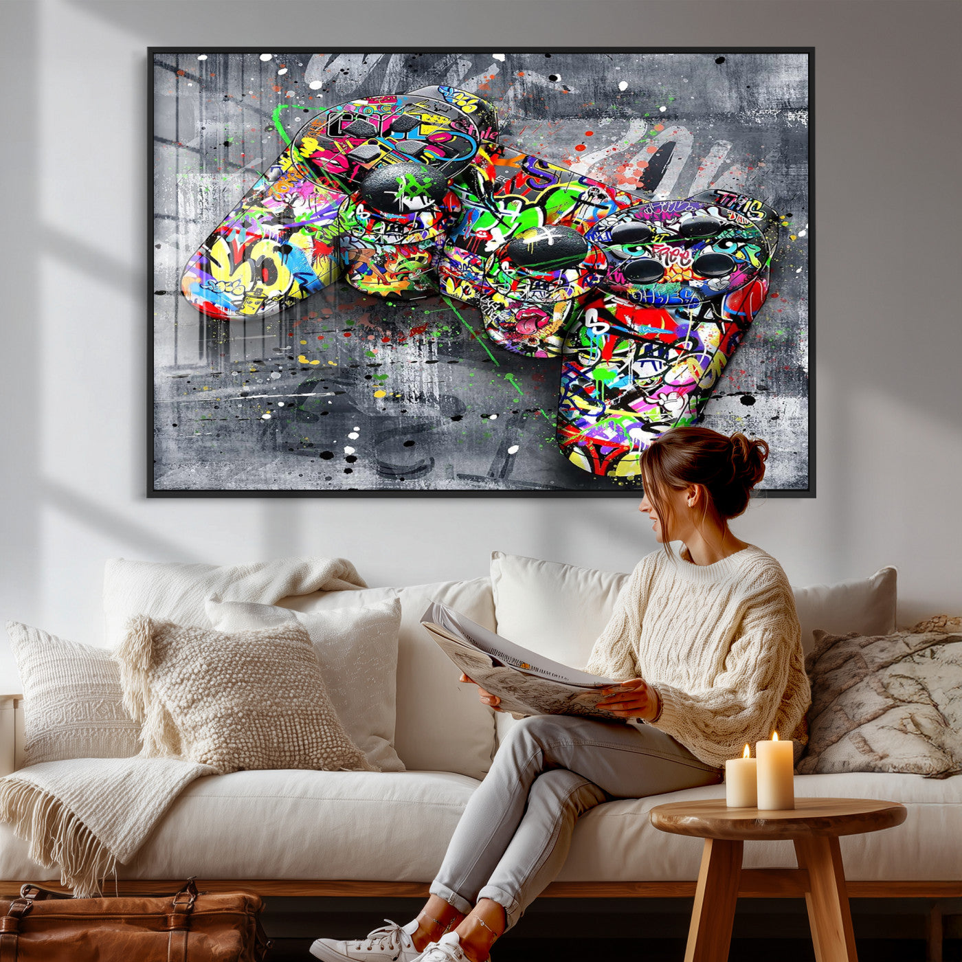 42929610-MGV-CV-36X24 - Graffiti Canvas Wall-Art For Bedroom - Gaming Wall Art For Teen Boys - Abstract Painting Pop Art Modern Home Wall Decor Ready to Hang