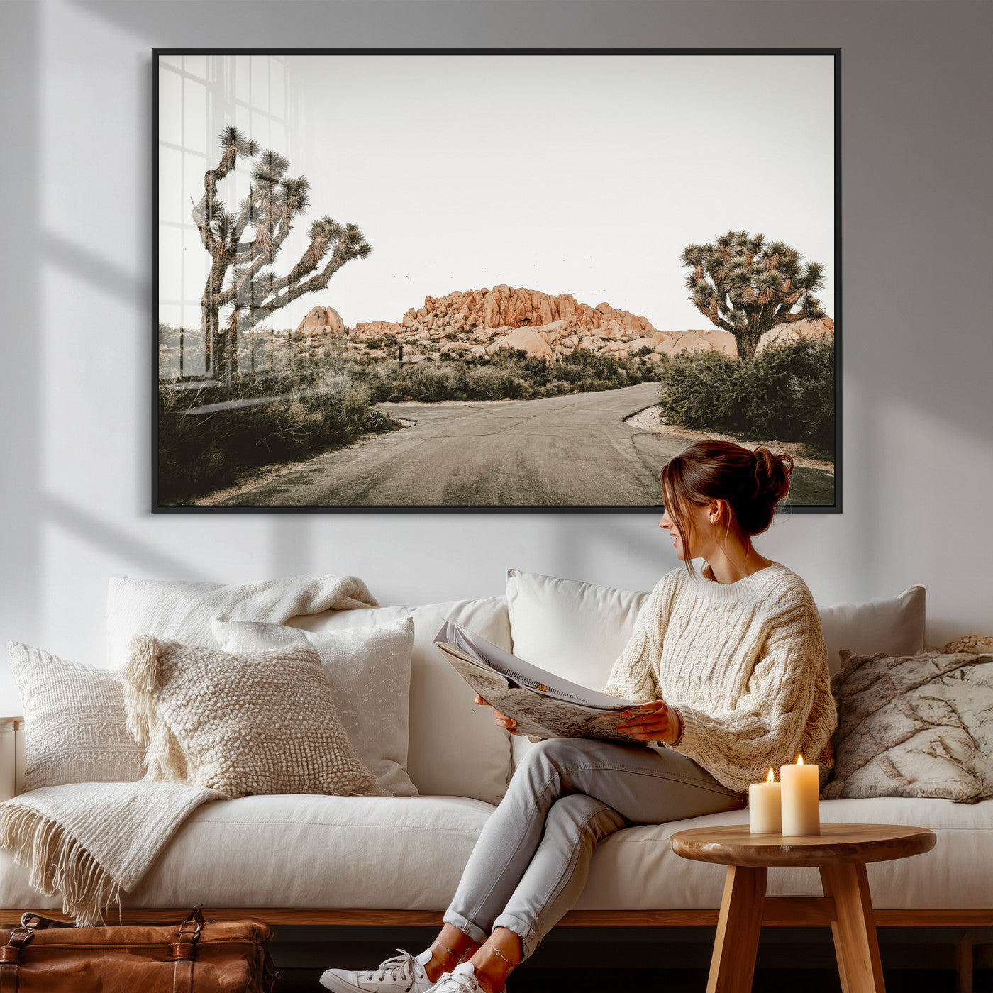 97248544-MGV-CV-36X24 - Joshua Tree Desert Wall Art Canvas Print, Minimal Southwestern Landscape Nature Wall Decor for Modern and Boho Interiors