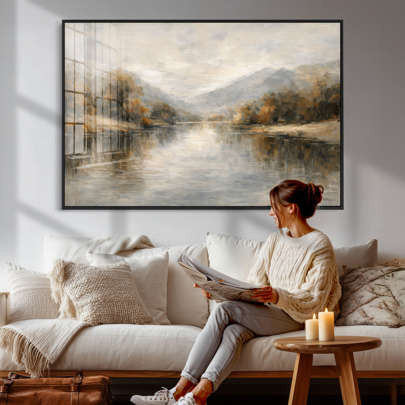 62194542-MGV-CV-36X24 - Abstract Landscape Wall Art Canvas Print, Modern Lake Printing Wall Decor for Contemporary Interiors