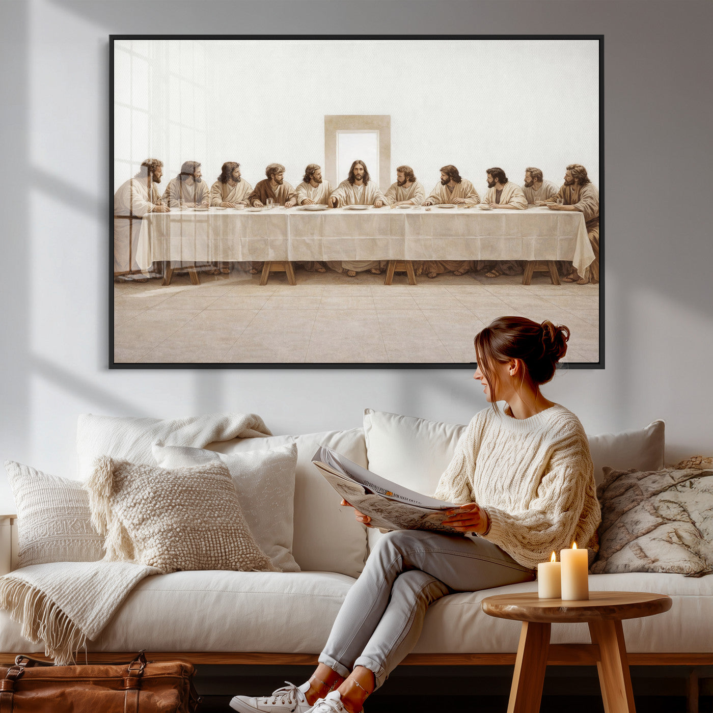 76380069-MGV-CV-36X24 - The Last Supper Wall Art Canvas Print, Jesus Christ Biblical Scene Canvas Print, Christian Religious Artwork for Church Living Room Decor