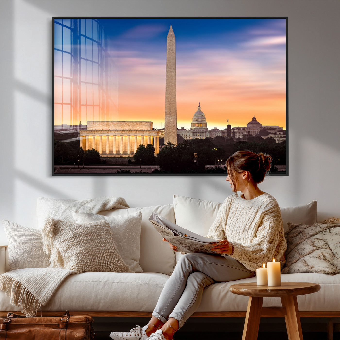 72704063-MGV-CV-36X24 - Washington DC Skyline Wall Art Canvas Print – Lincoln Memorial, Washington Monument & Capitol Artwork Print