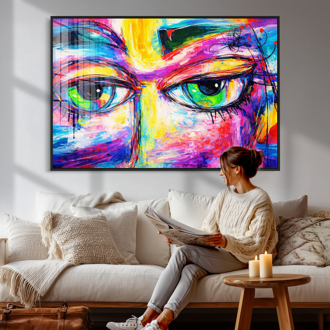 99390655-MGV-CV-36X24 - Colorful Abstract Face Wall Art Canvas Print – Modern Pop Art Portrait Artwork for Contemporary Living Room Decor