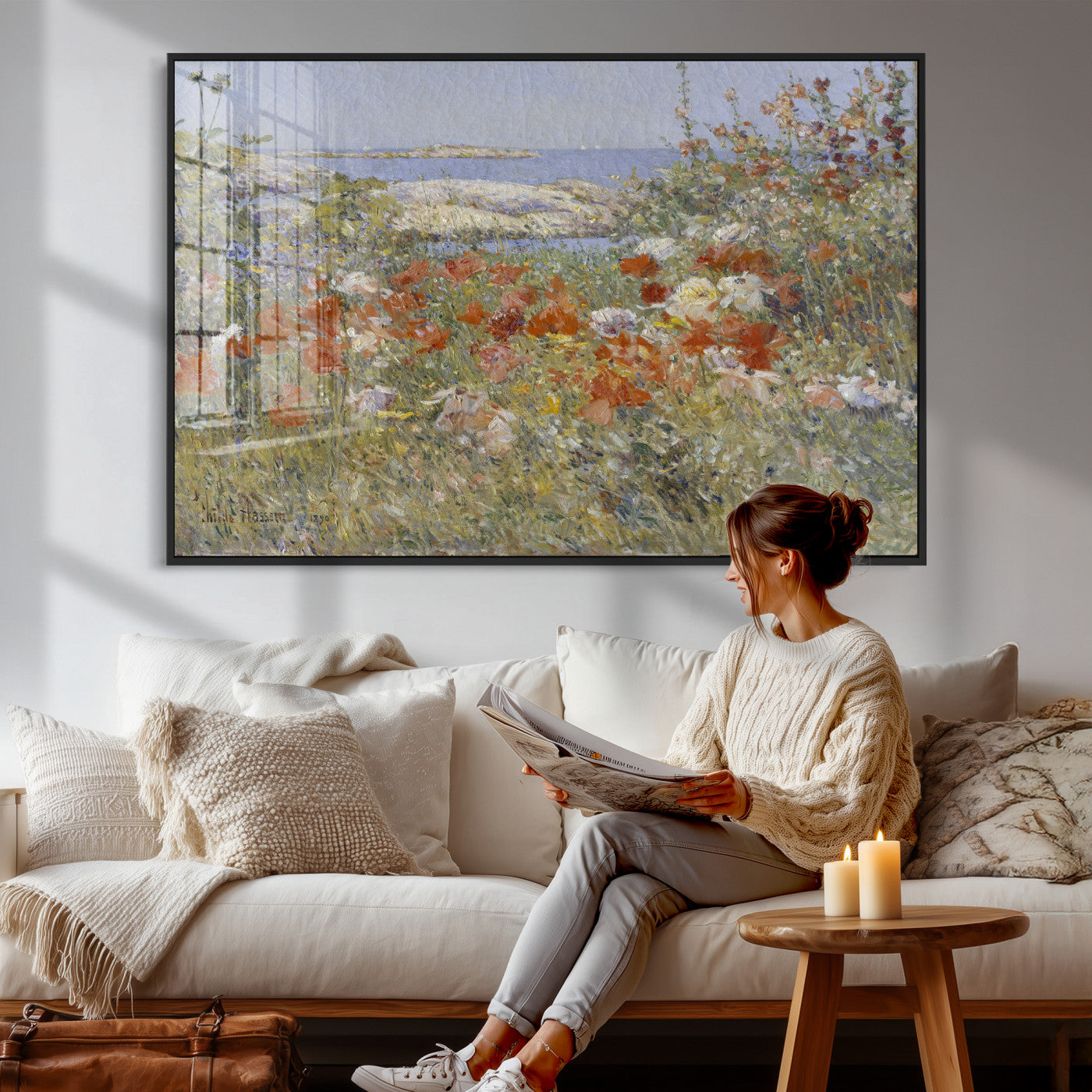 54770907-MGV-CV-36X24 - Childe Hassam Celia Thaxter Garden Canvas — 1890 American Impressionist Poppy Floral Print | Isles of Shoals Coastal Art | Classic Gift