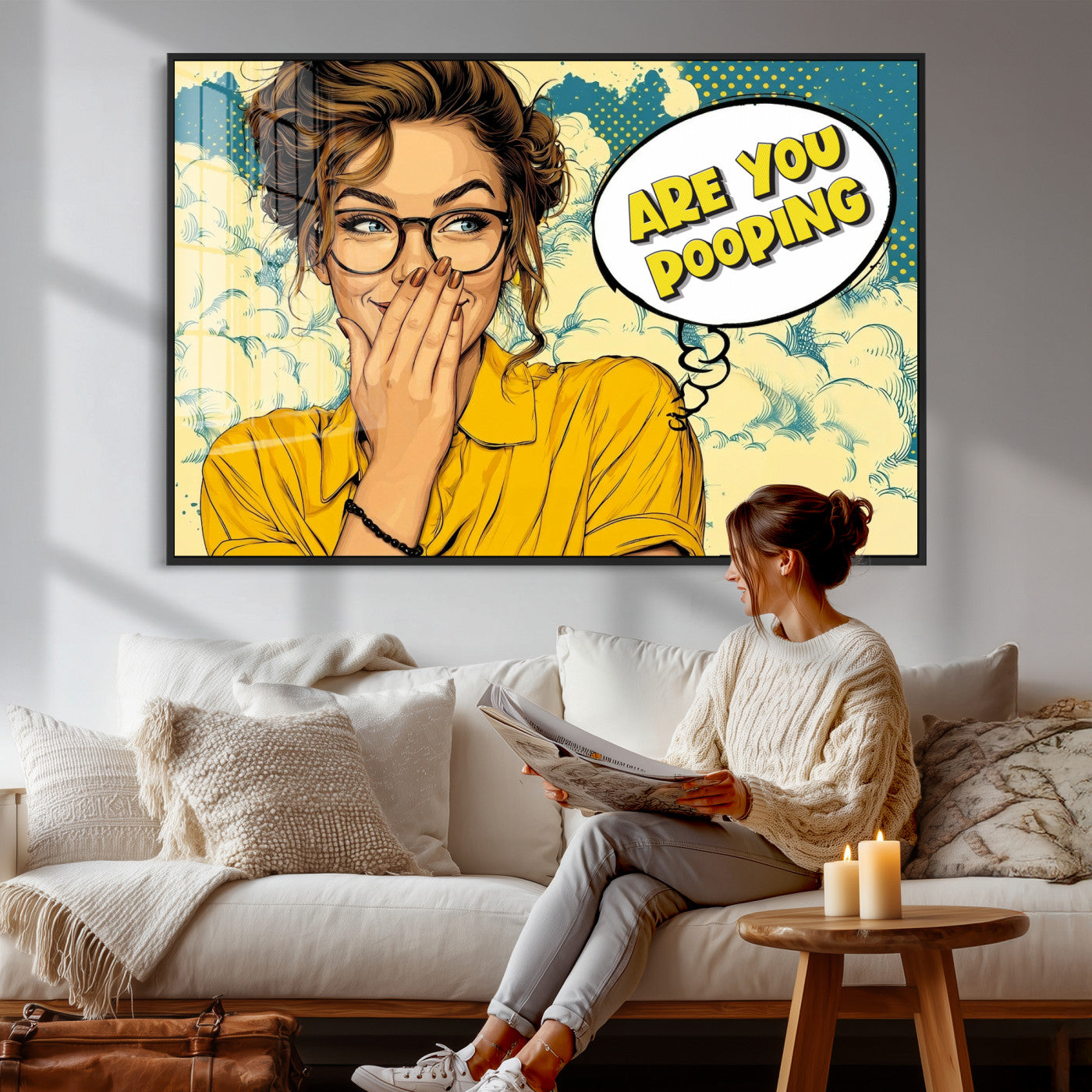 P79156505-MGV-CV-36X24 - Pop Art Print Bathroom Sign Wall Art Canvas Print — Funny Bathroom Canvas | Comic Style Toilet Wall Decor | Humor Gift | Are you Pooping