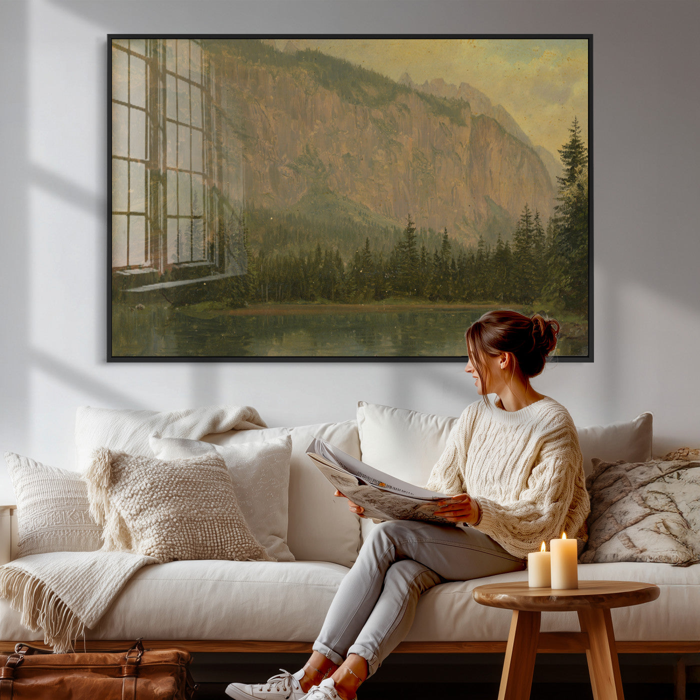 76844524-MGV-CV-36X24 - Frederic Edwin Church Hintersee Canvas Print, Hudson River School Mountain Lake Painting 1868, American Romantic Landscape, Vintage Nature Wall Art