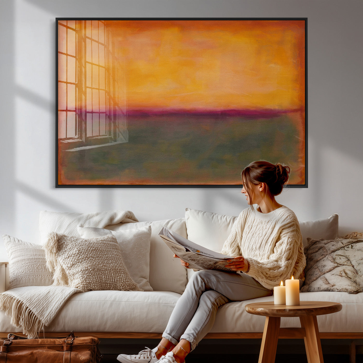 21628300-MGV-CV-36X24 - Abstract Color Field Wall Art Canvas Print, Framed Minimalist Horizon Artwork for Living Room Bedroom Office