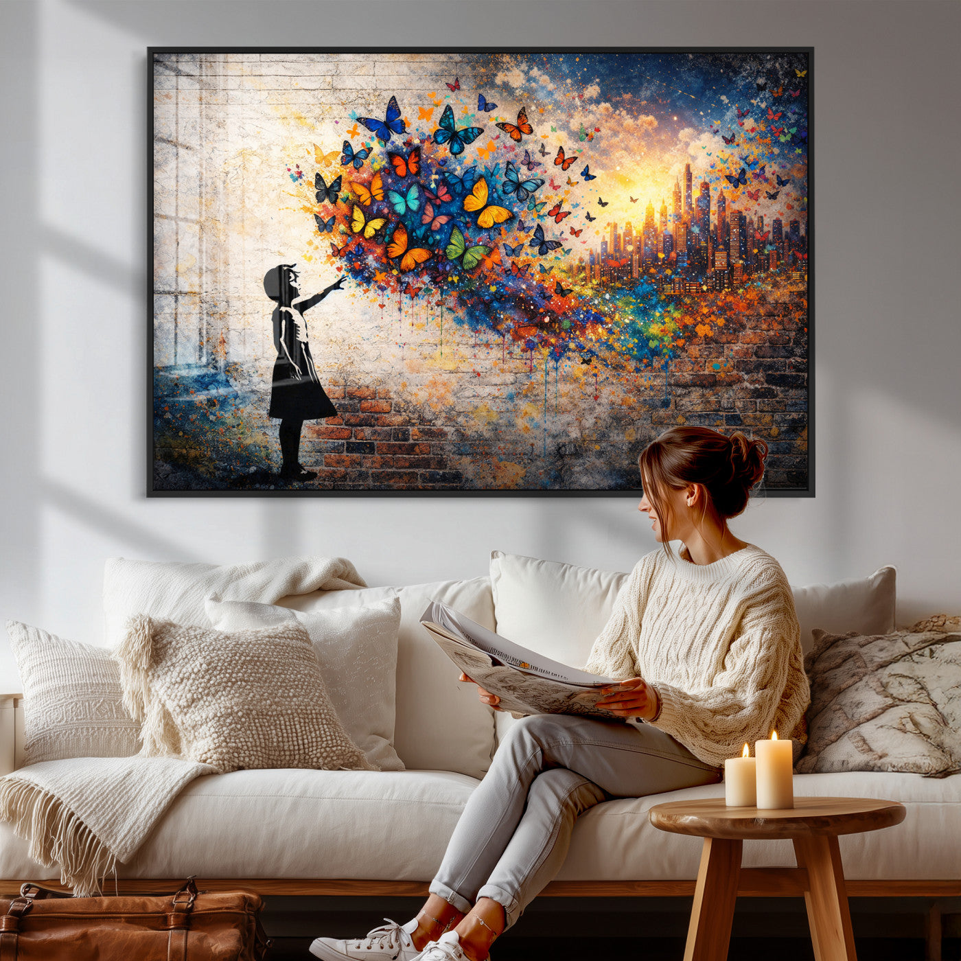 21540821-MGV-CV-36X24 - Banksy Girl Wall Art Canvas Print for Living Room Decor