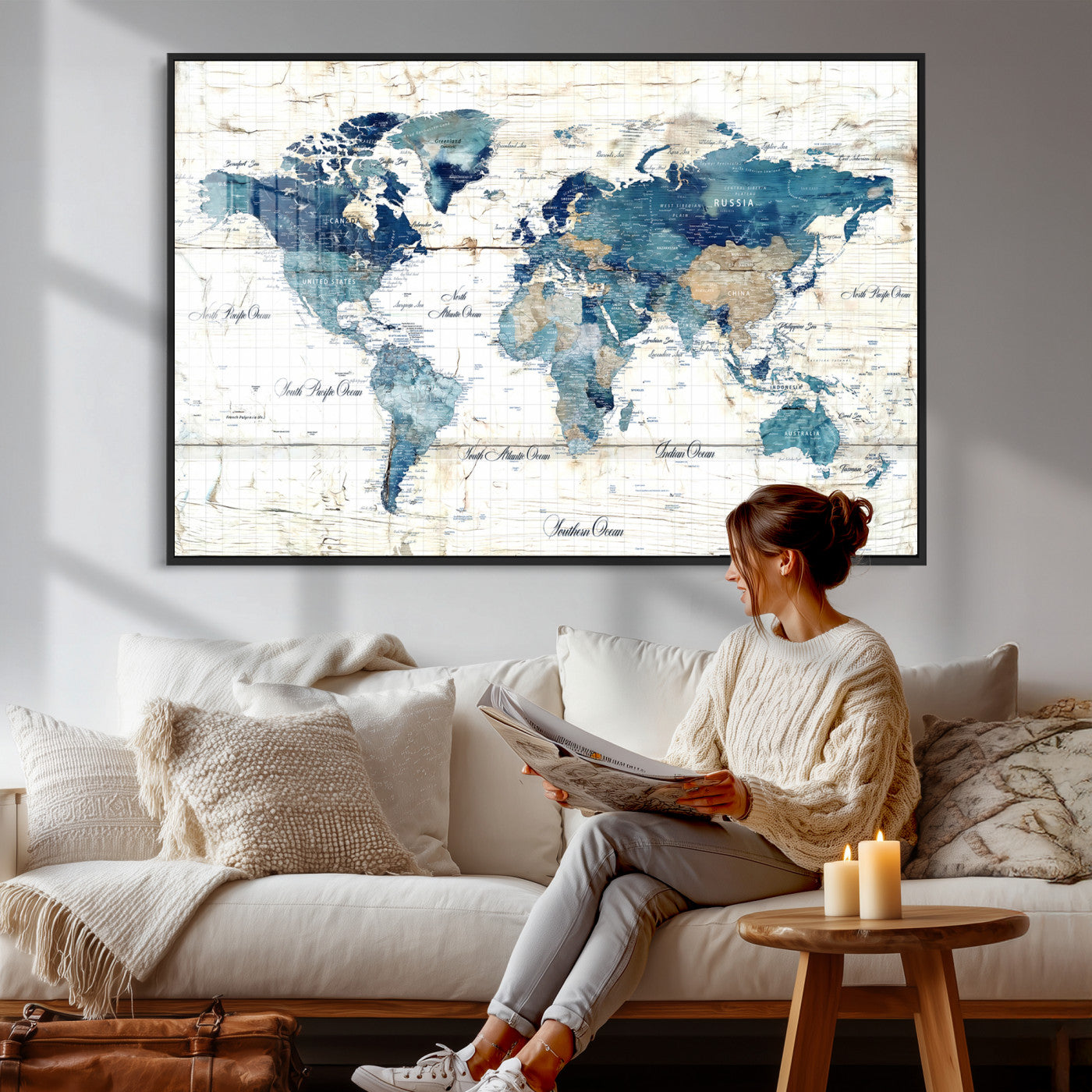 86799232-MGV-CV-36X24 - Watercolor World Map Canvas Wall Art Print – Abstract Colorful Travel Wall Decor