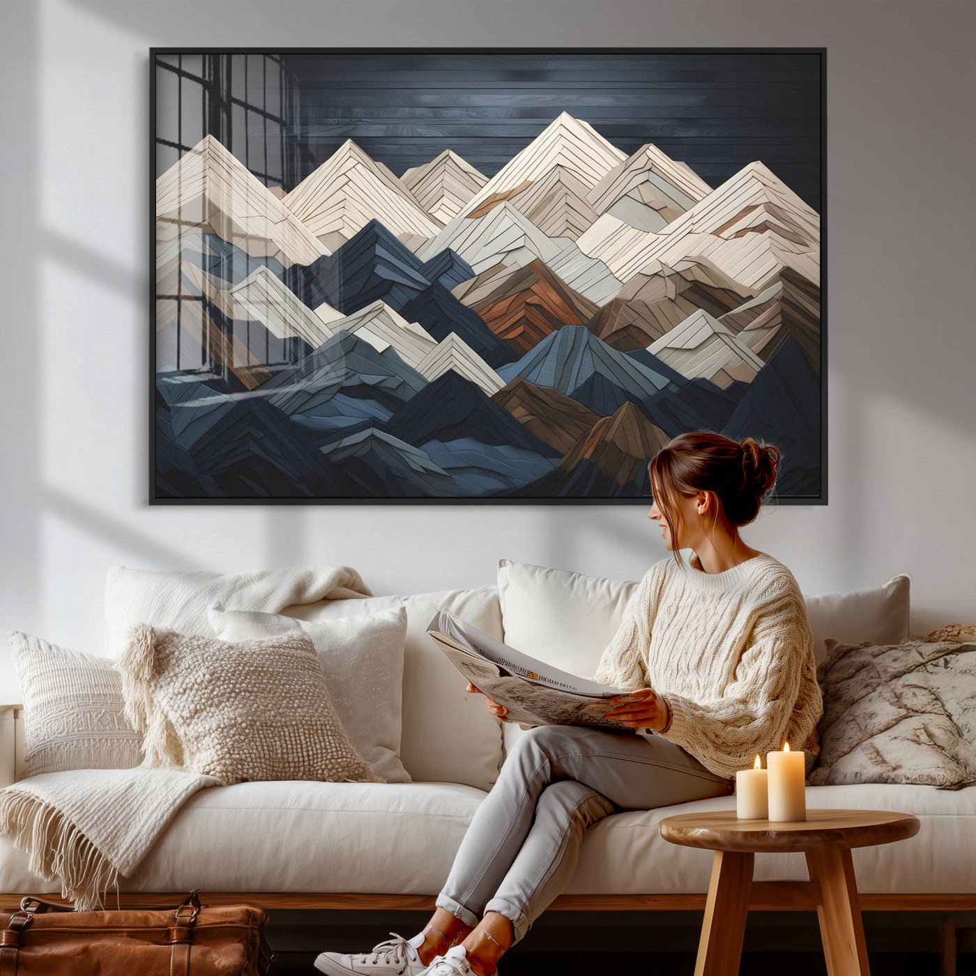 12896-MGV-CV-36X24 - Wood Mountain Wall Art | Mountain Canvas Print Wood Decor | Ready to Hang for Cabin Decor