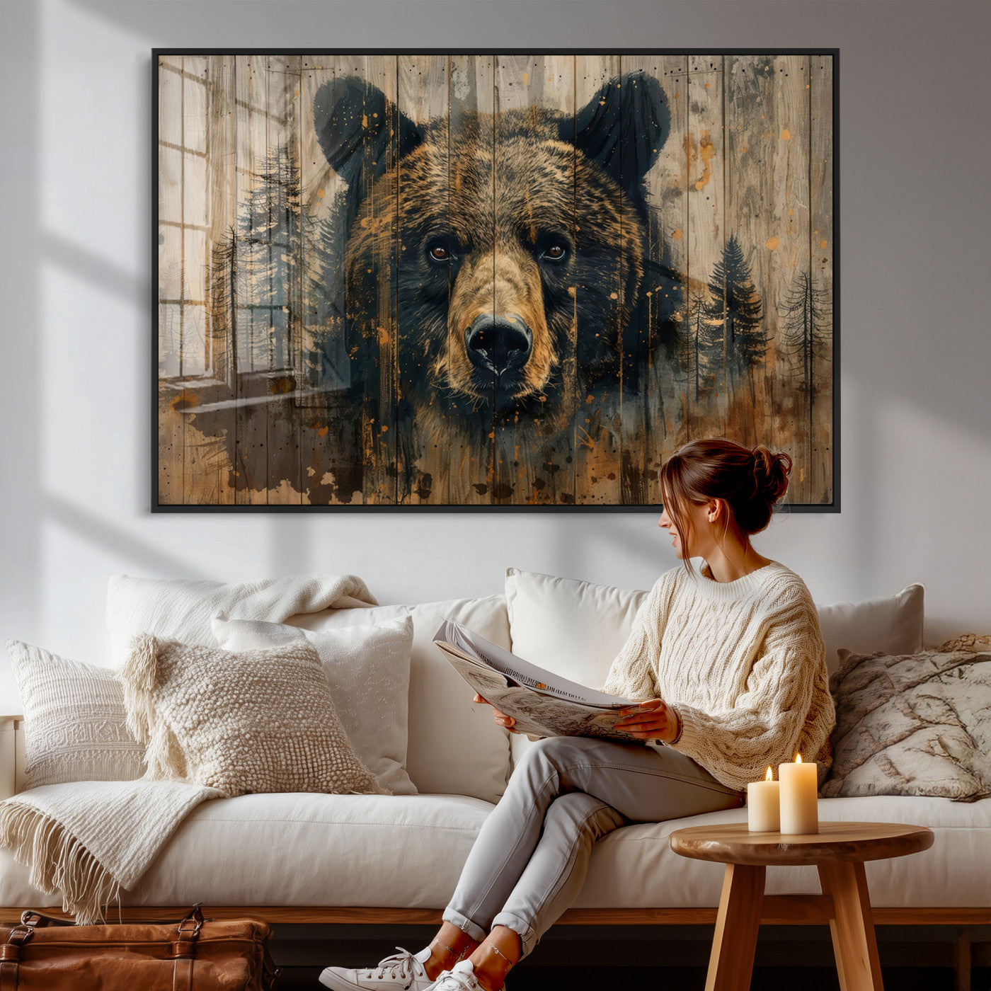51373-MGV-CV-36X24 - Abstract 399 Bear Wall Art | Rustic Cabin Wall Decor with Forest Design for Farmhouse Wall Decor