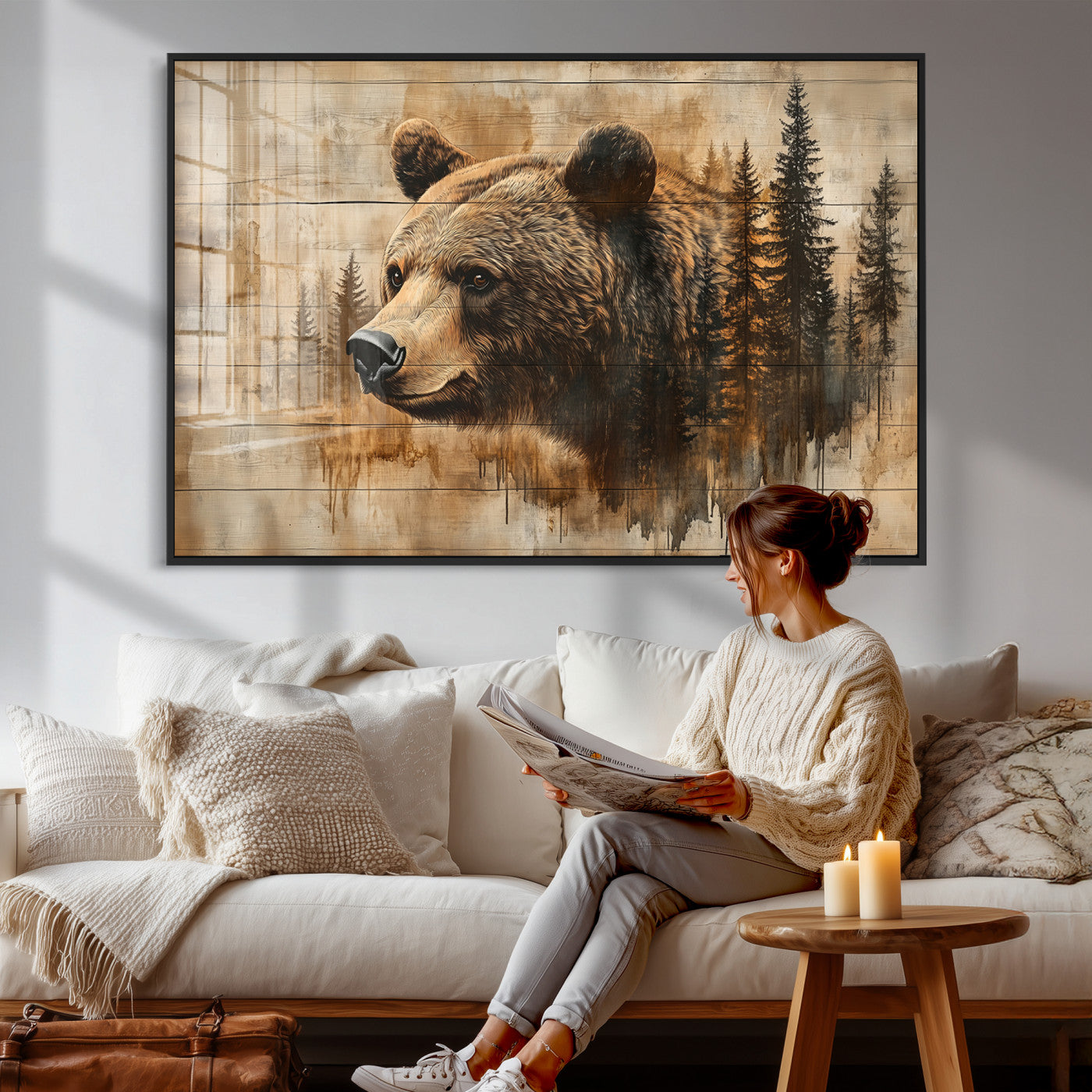 48378-MGV-CV-36X24 - Rustic Grizzly Bear Wall Art, Abstract Grizzly 399 Bear Wall Art Canvas Print - Woodland Wildlife