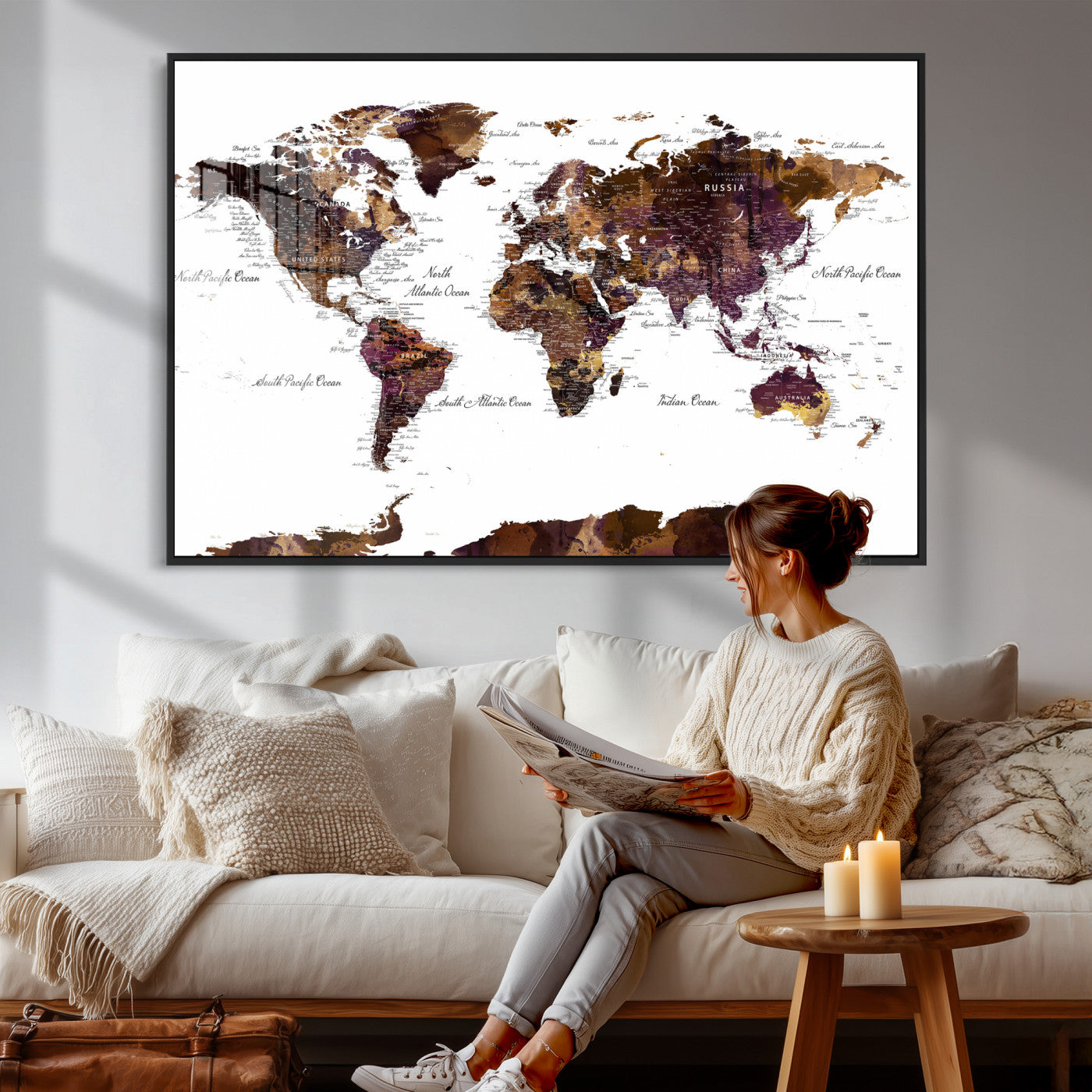 50611-MGV-CV-36X24 - Push Pin World Map Canvas Print – Framed Wall Art for Couples to Track Their Travels – Anniversary