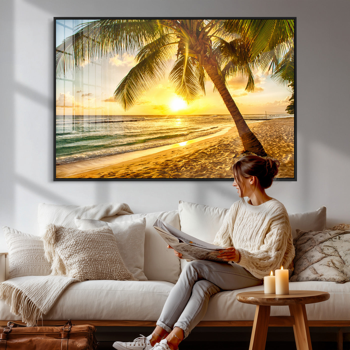 33628-MGV-CV-36X24 - Beach Sunset Canvas Wall Art Print - Tropical Beach Canvas Wall Art Print – Vibrant Palm Trees and