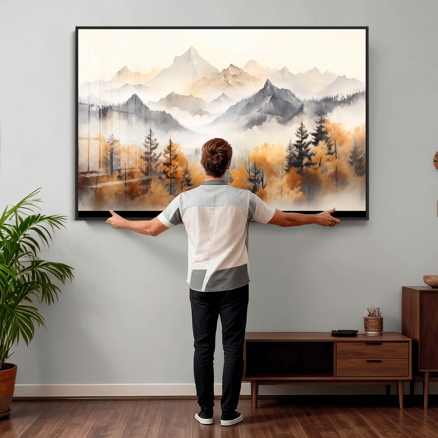 70049-MGV-CV-36X24 - Abstract Mountain Wall Art | Misty Mountain Forest and Mountains Canvas Print for Living Room,