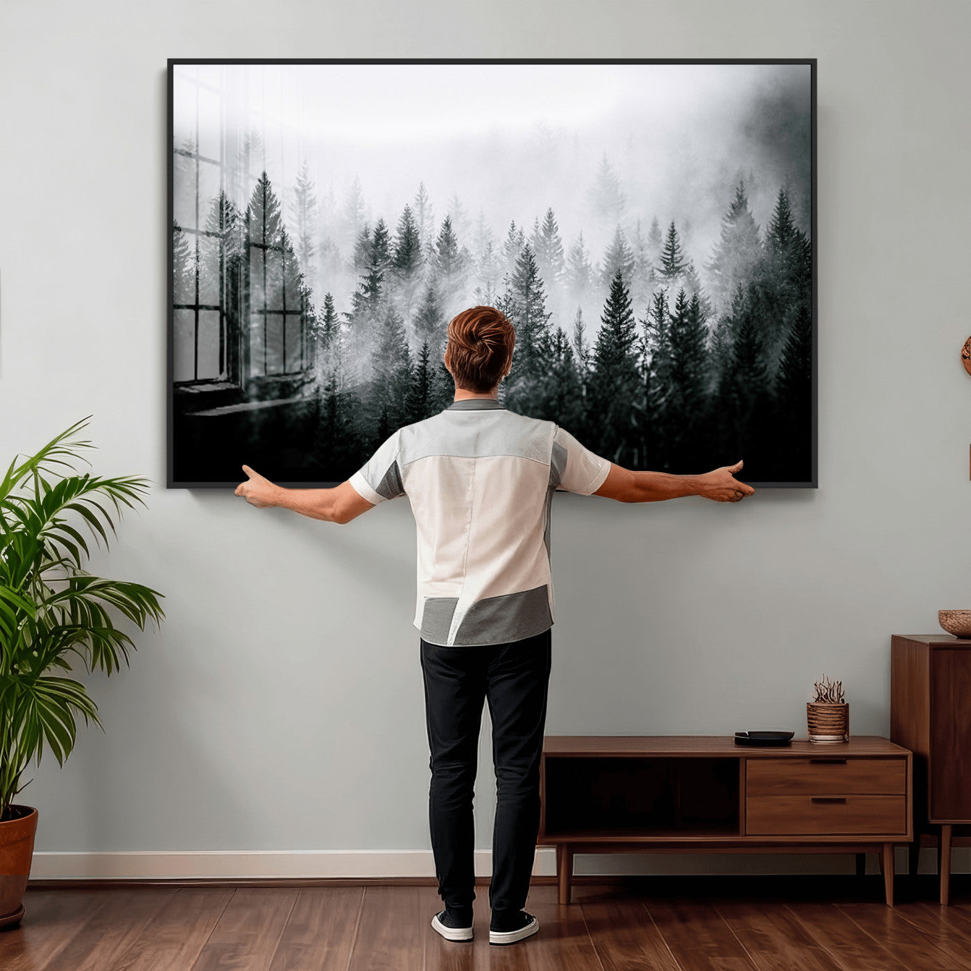 87750525-MGV-CV-36X24 - Foggy Forest Wall Art Canvas Print – Mountain Woodland Landscape Photography for Minimal Nature Home Decor