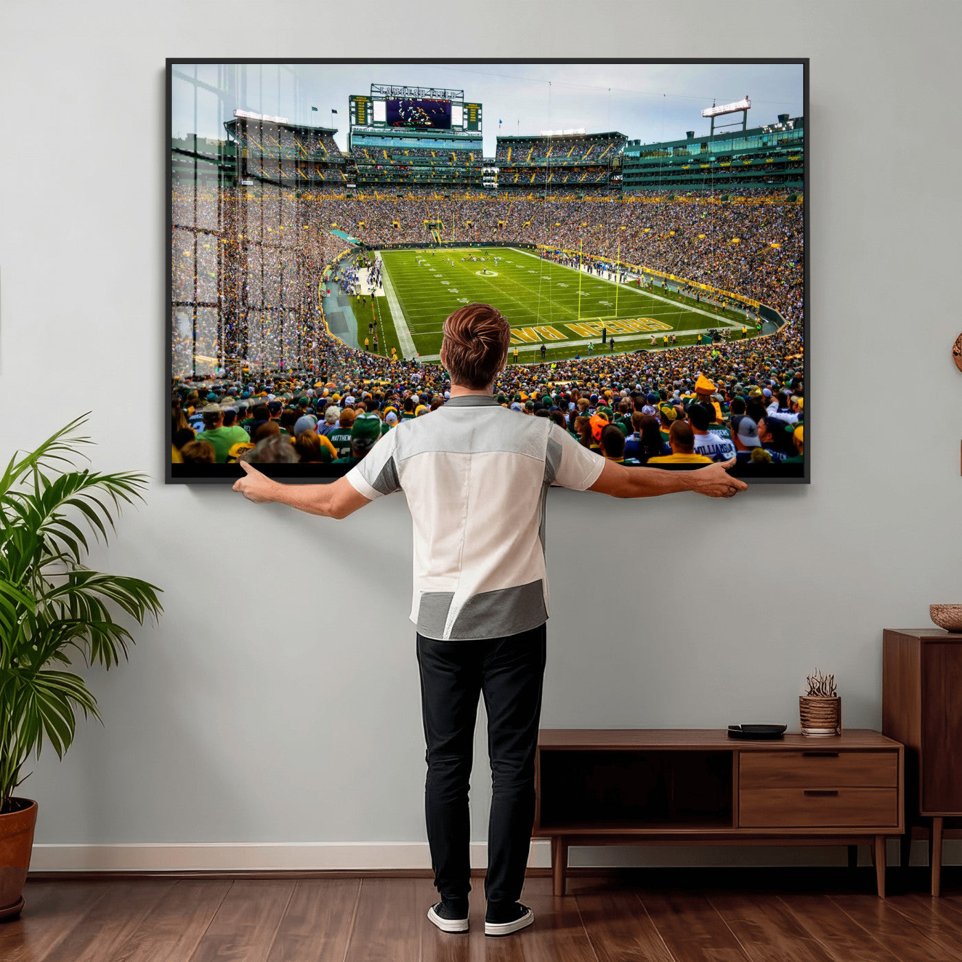 56521752-MGV-CV-36X24 - Green Bay Packers Stadium Wall Art Canvas Print, Lambeau Field Football Stadium Artwork, Framed Wall Art Ready to Hang